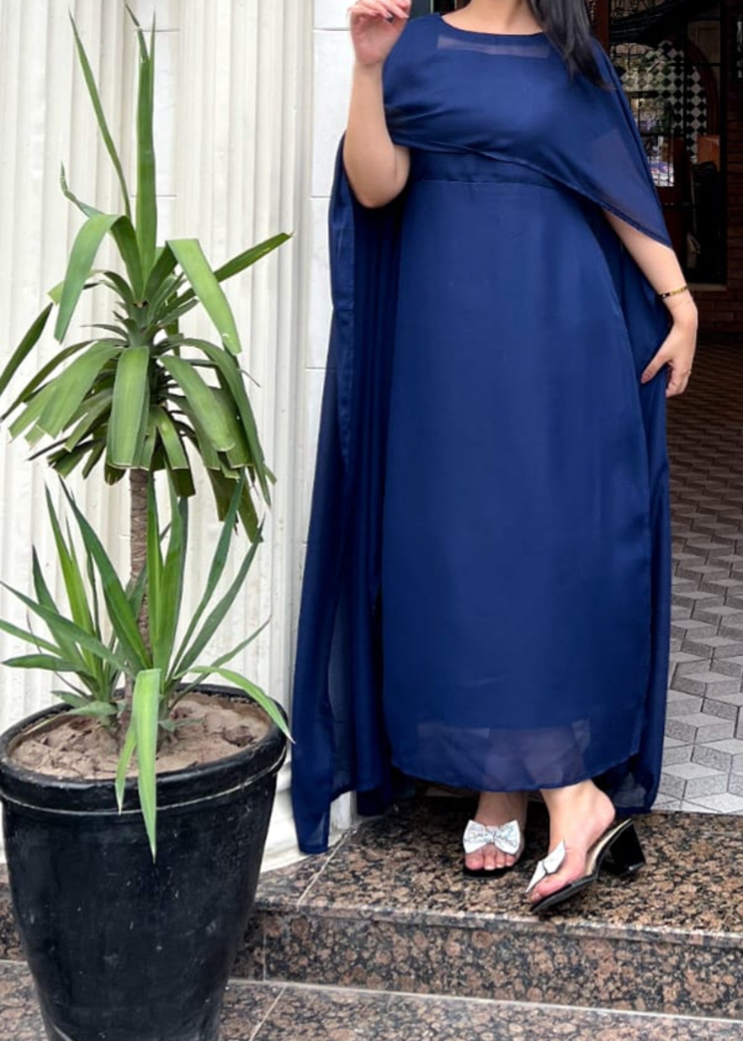chiffon Dress in Navy blue