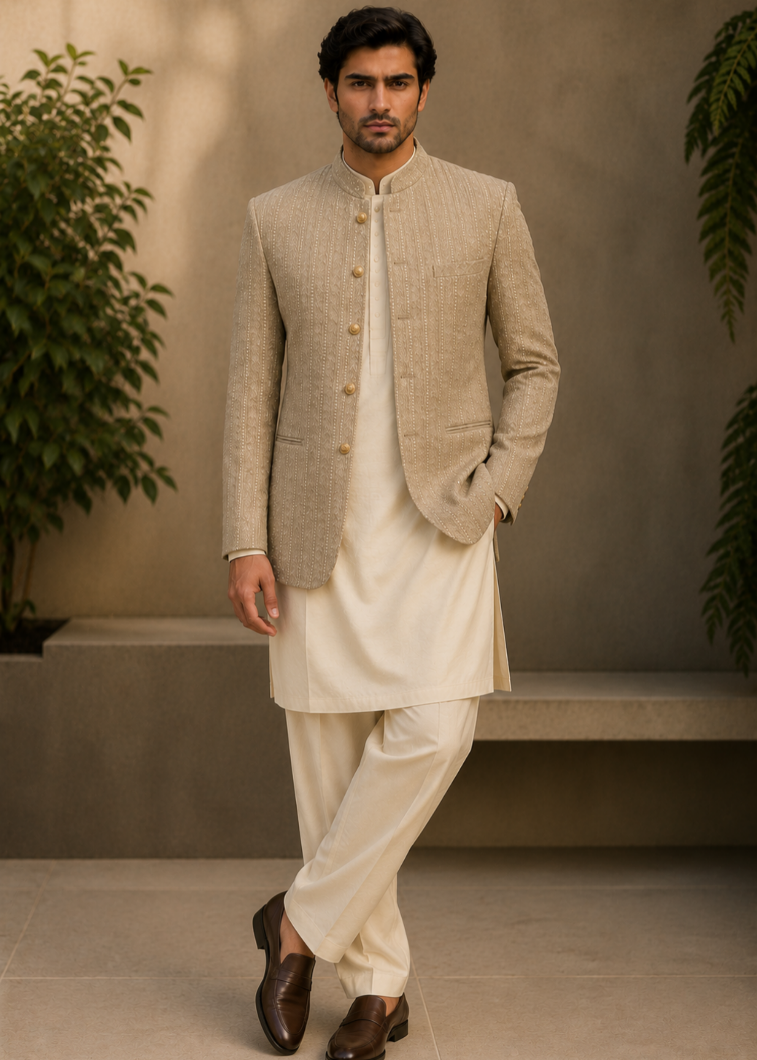 raw silk Prince Coat in Beige