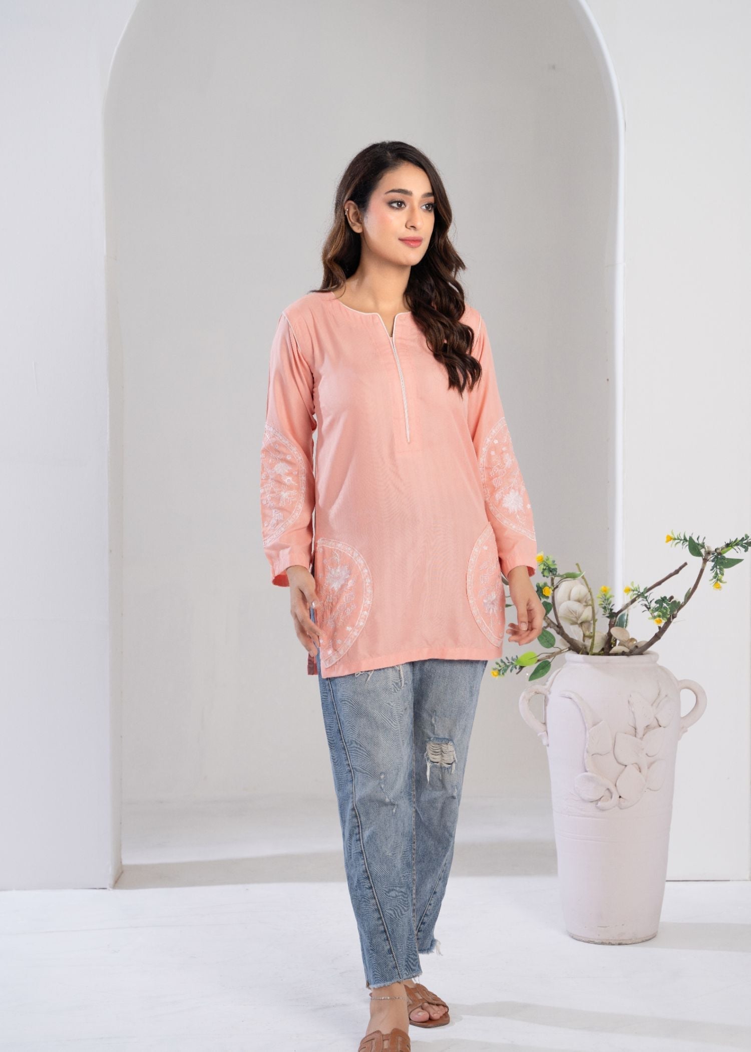 cotton Kurti in Light salmon