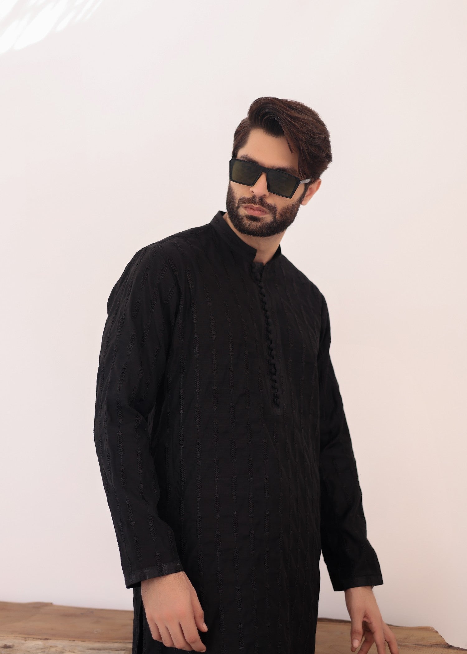 paper silk Kurta Set in Black