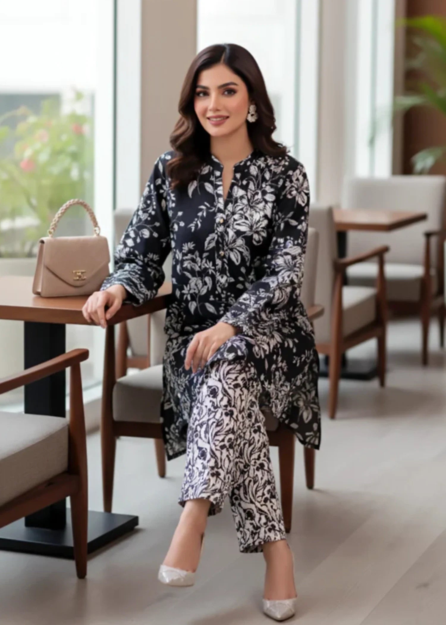 khaddar Co Ord Sets in White, black