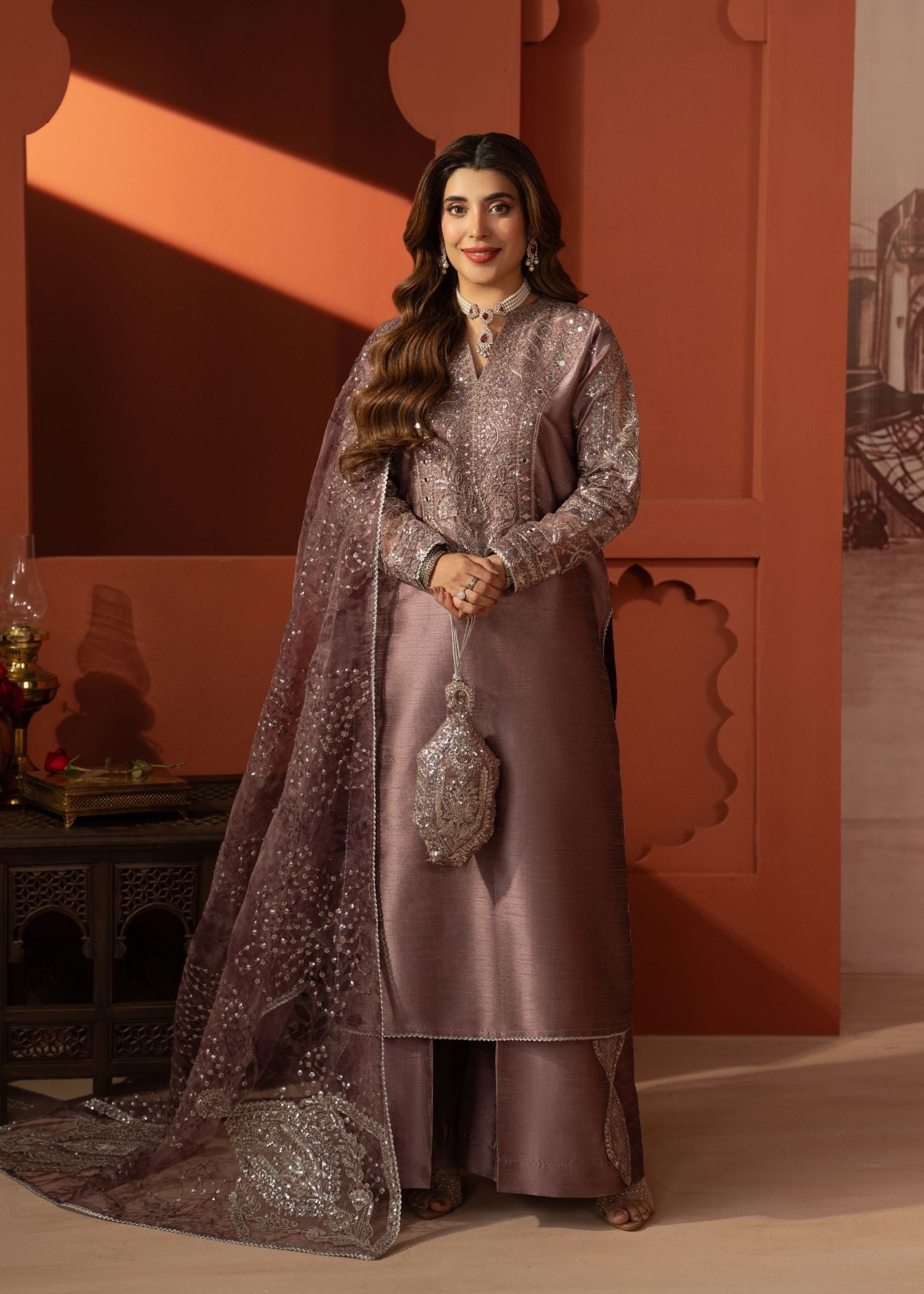 raw silk Kurta Set in Royal amethyst