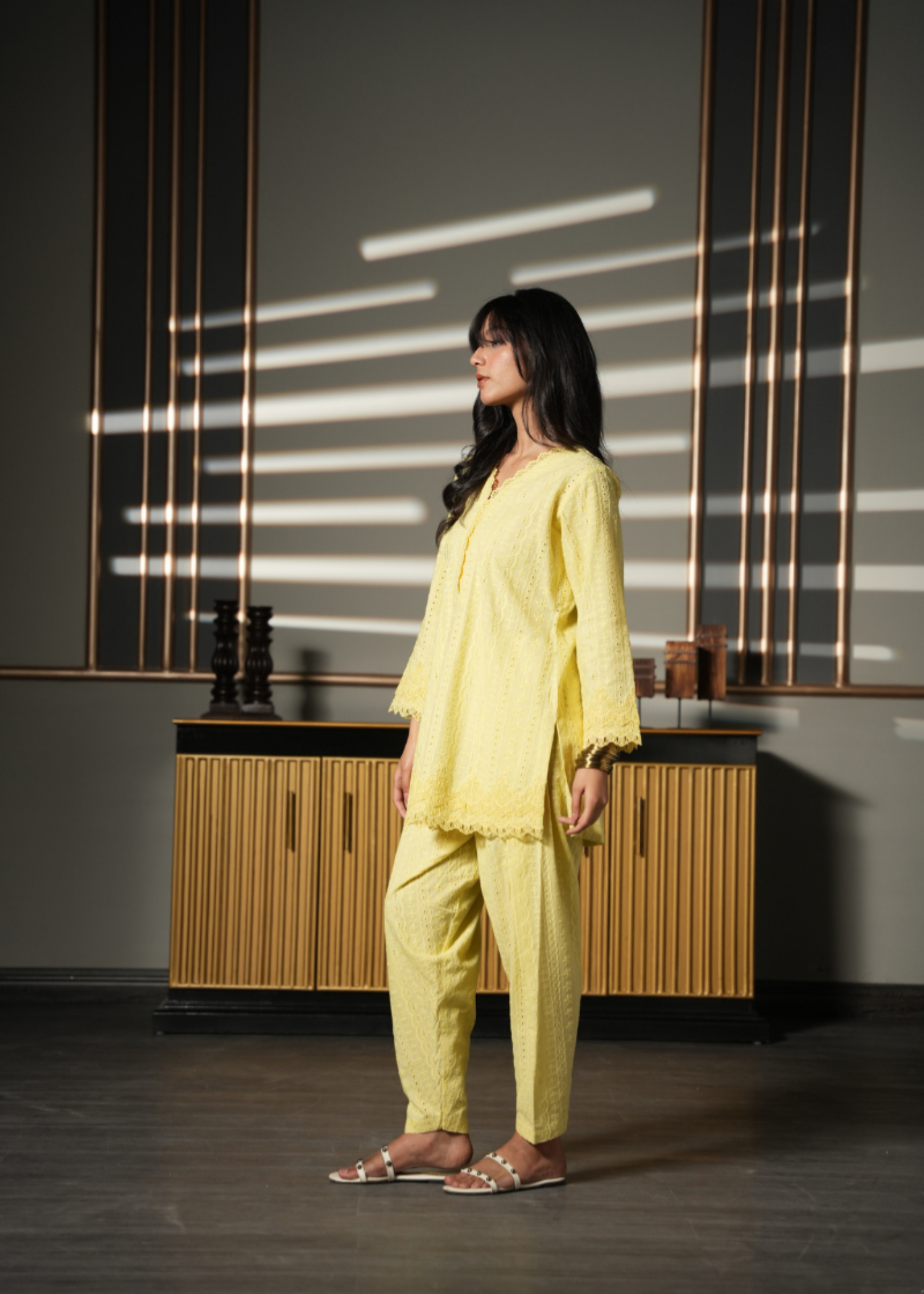 chikankari cotton Co Ord Sets in Yellow