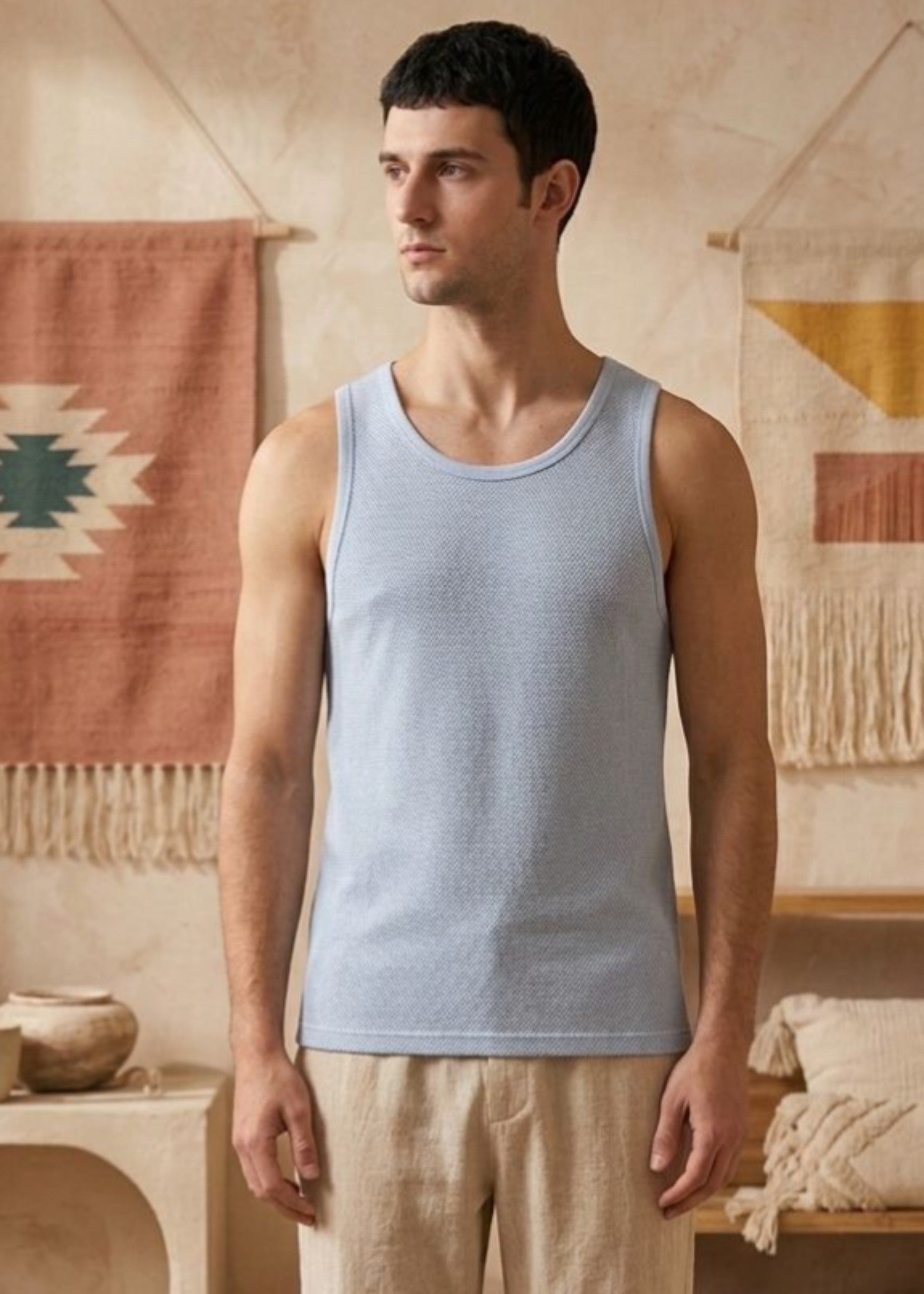cotton Tank Top in Light cyan
