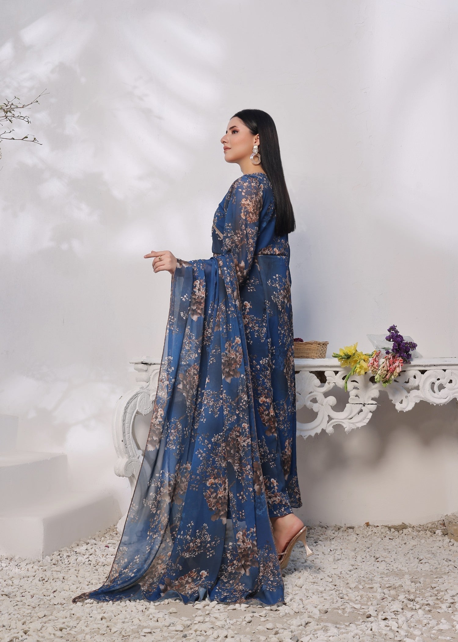 chiffon Angrakha in Navy blue