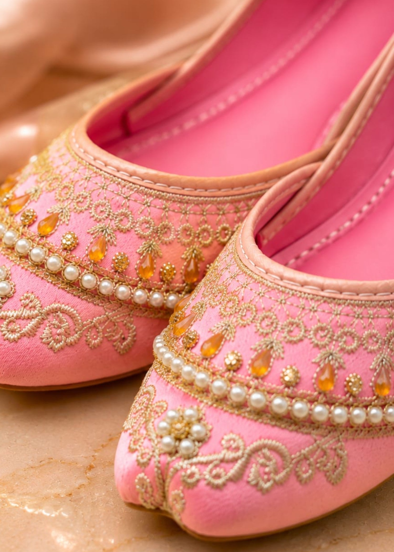 Khussa in Carnation pink by - High Quality Women Khussa JVU5142