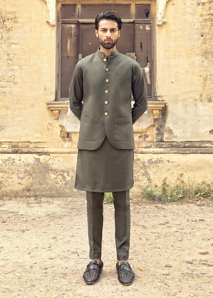 cotton Waistcoat in Olive green