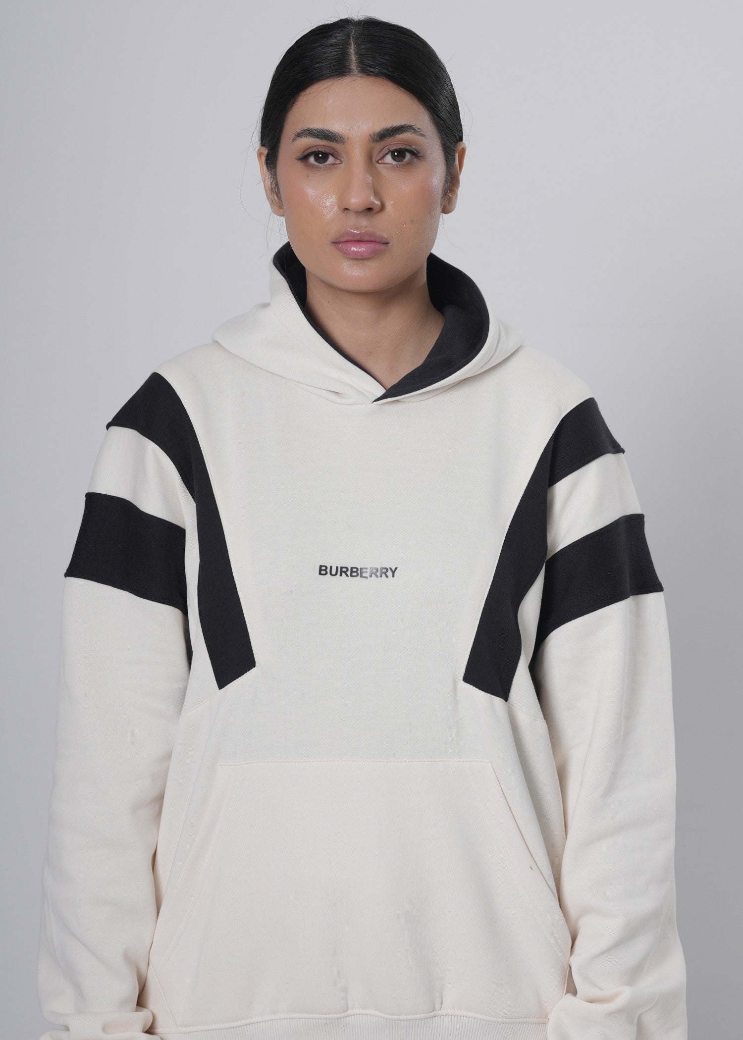 cotton Hoodie in Black, off-white