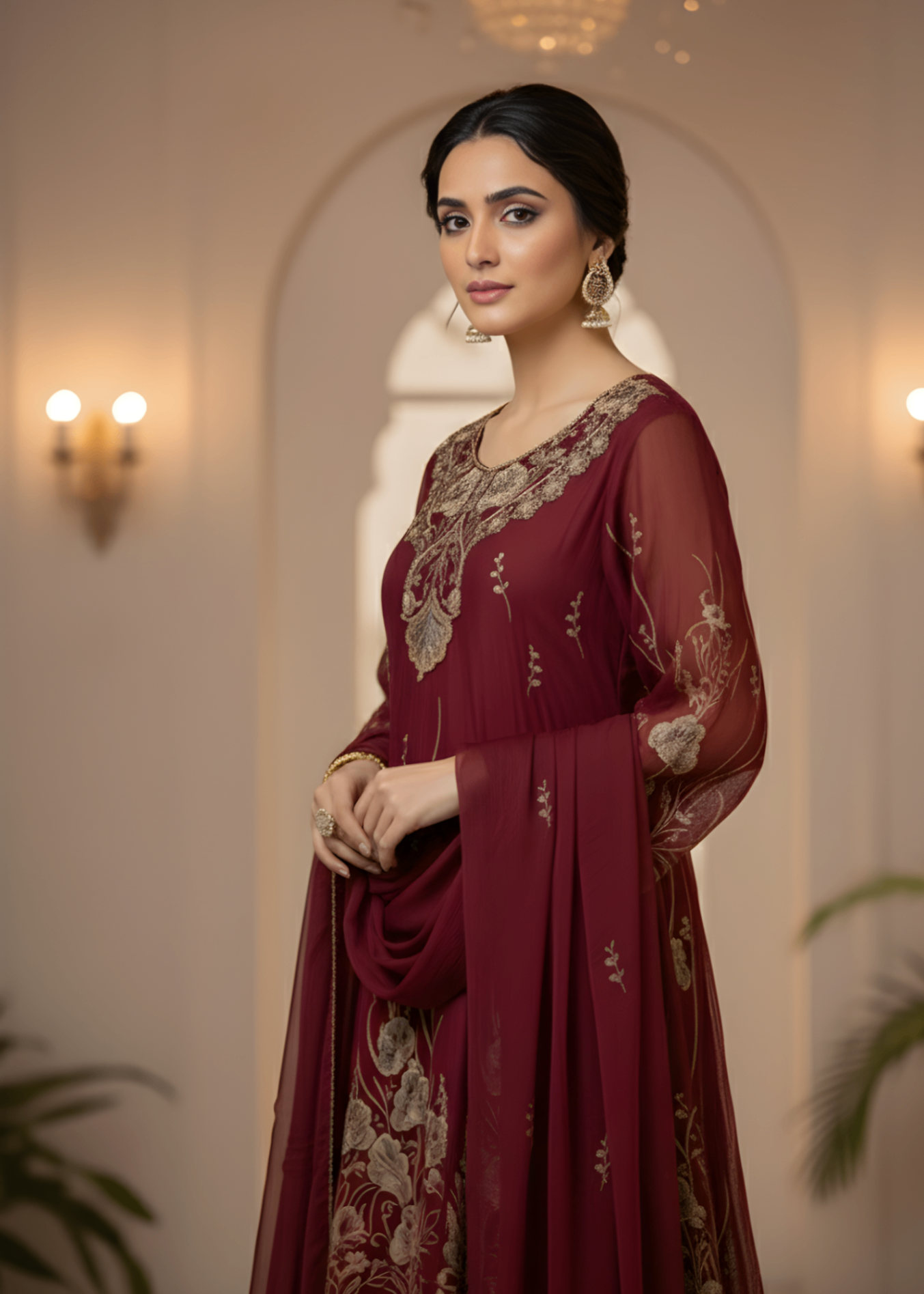 chiffon Short Frock in Maroon