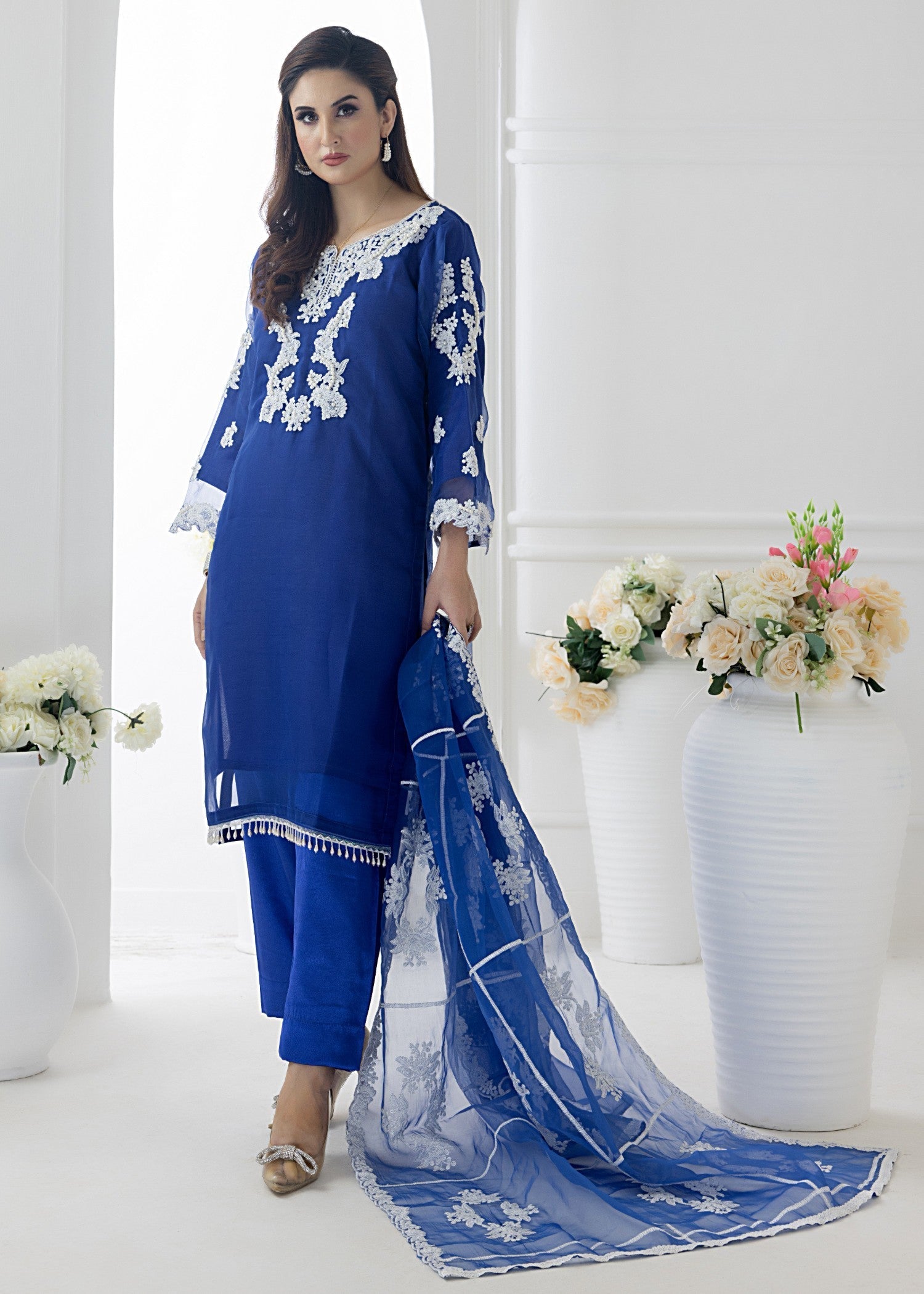 organza Kurta Set in Royal blue