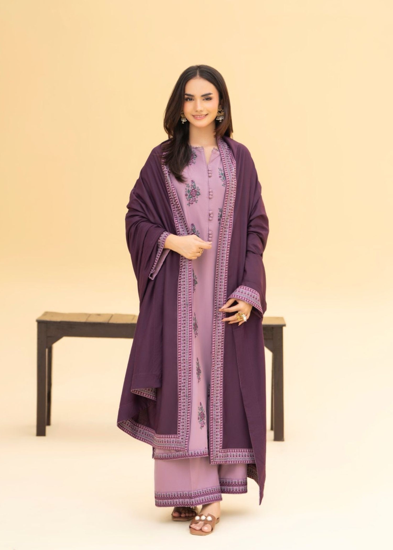 linen Kurta Set in Mauve pink