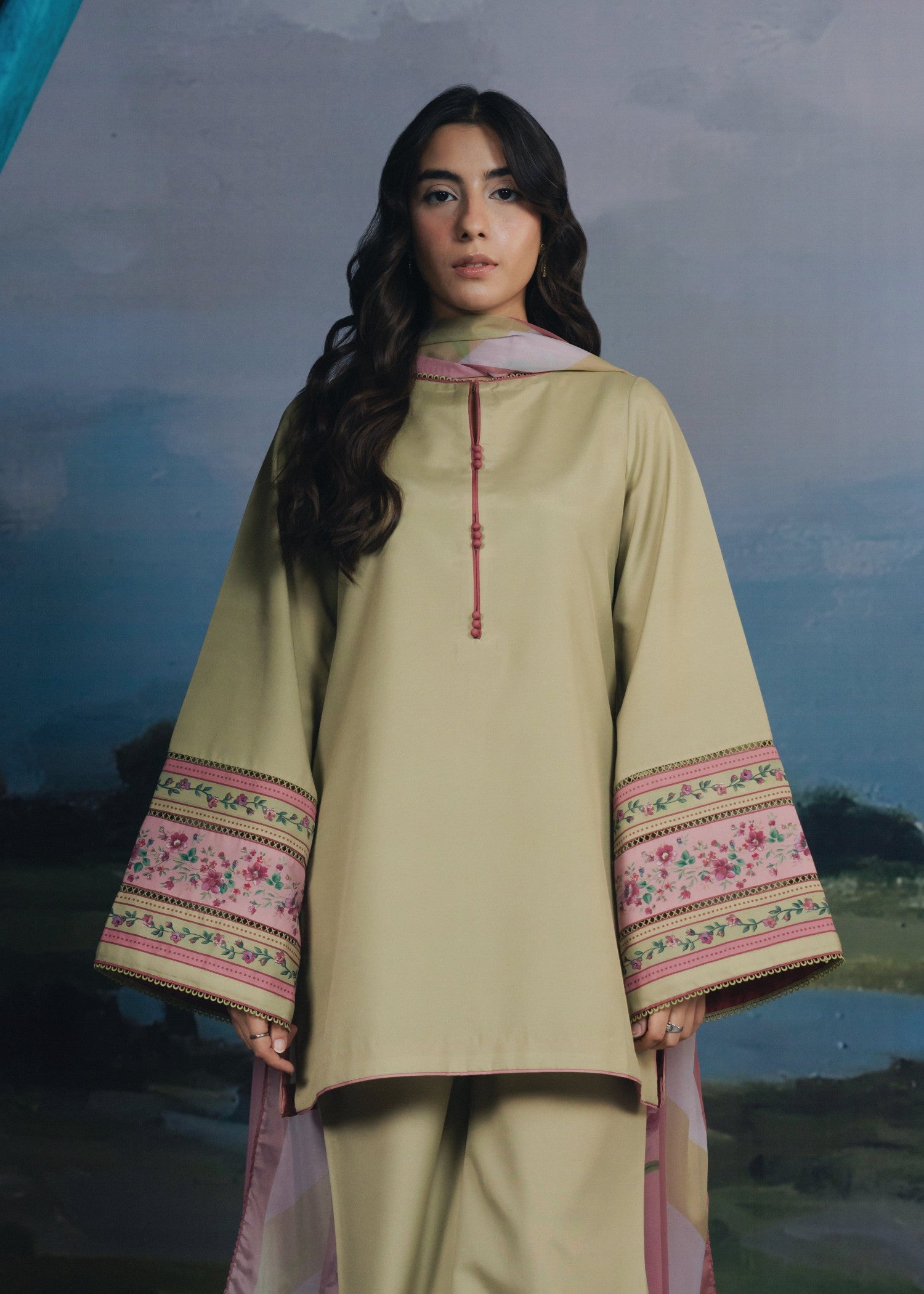 crepe Kurta Set in Beige
