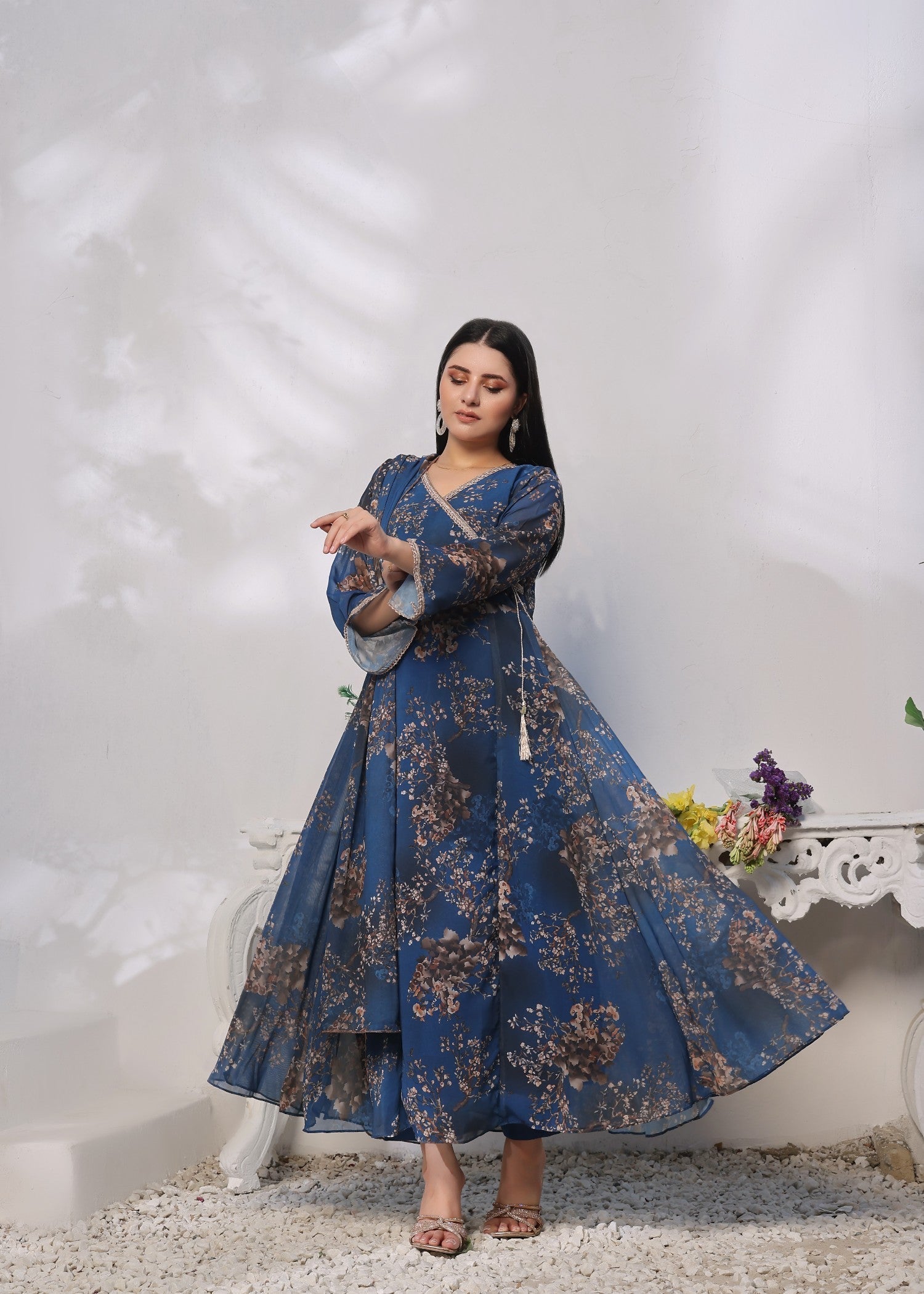 chiffon Angrakha in Navy blue