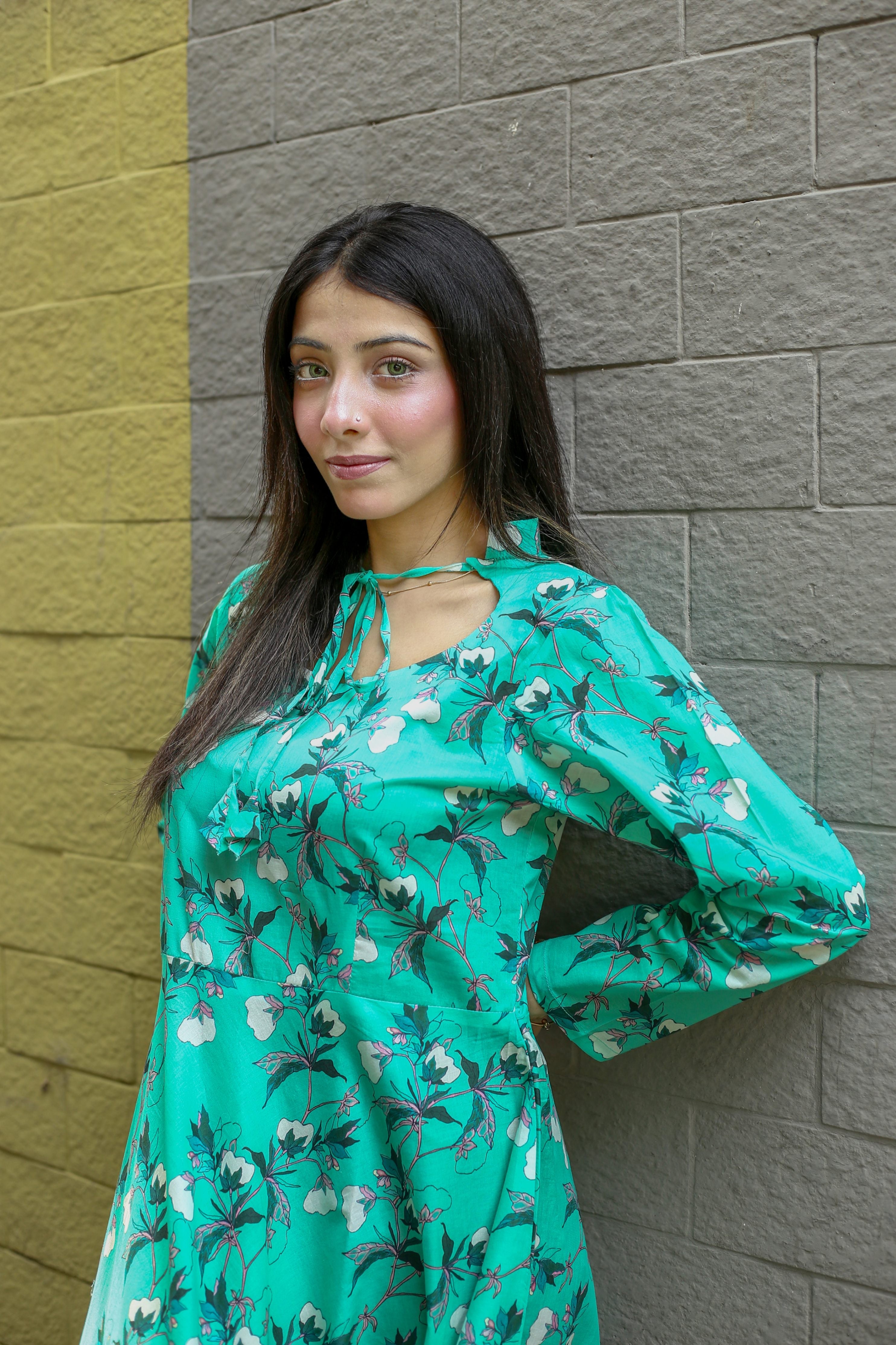 cotton Dress in Aquamarine