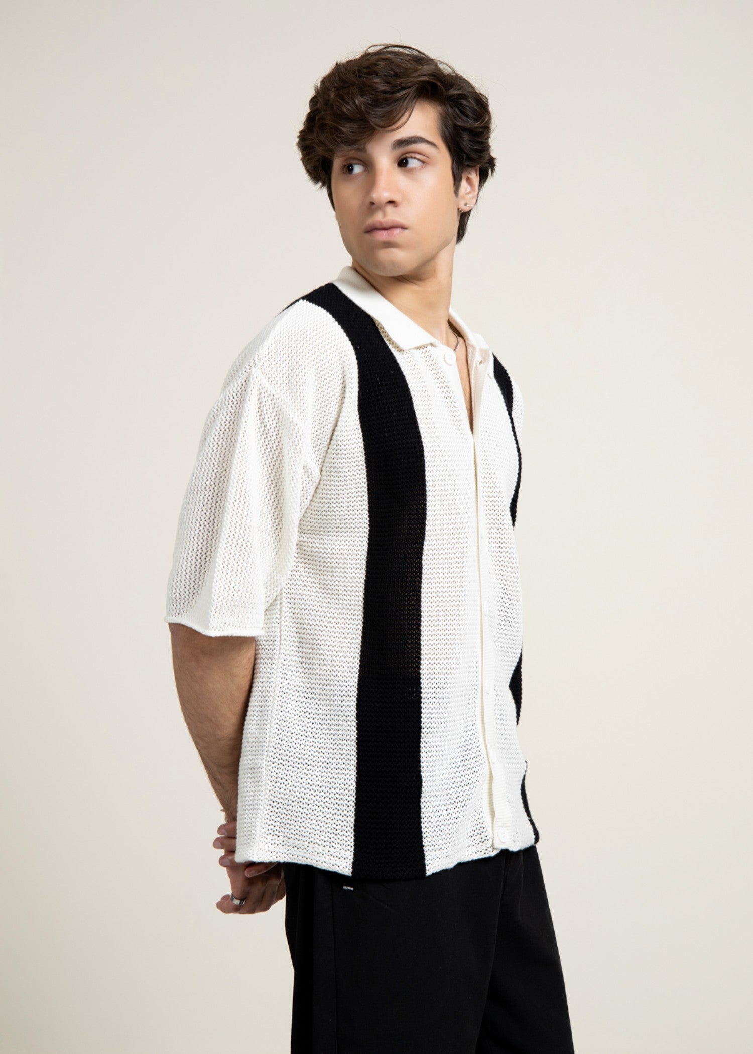 jersey knit Polo Shirt in Black, white