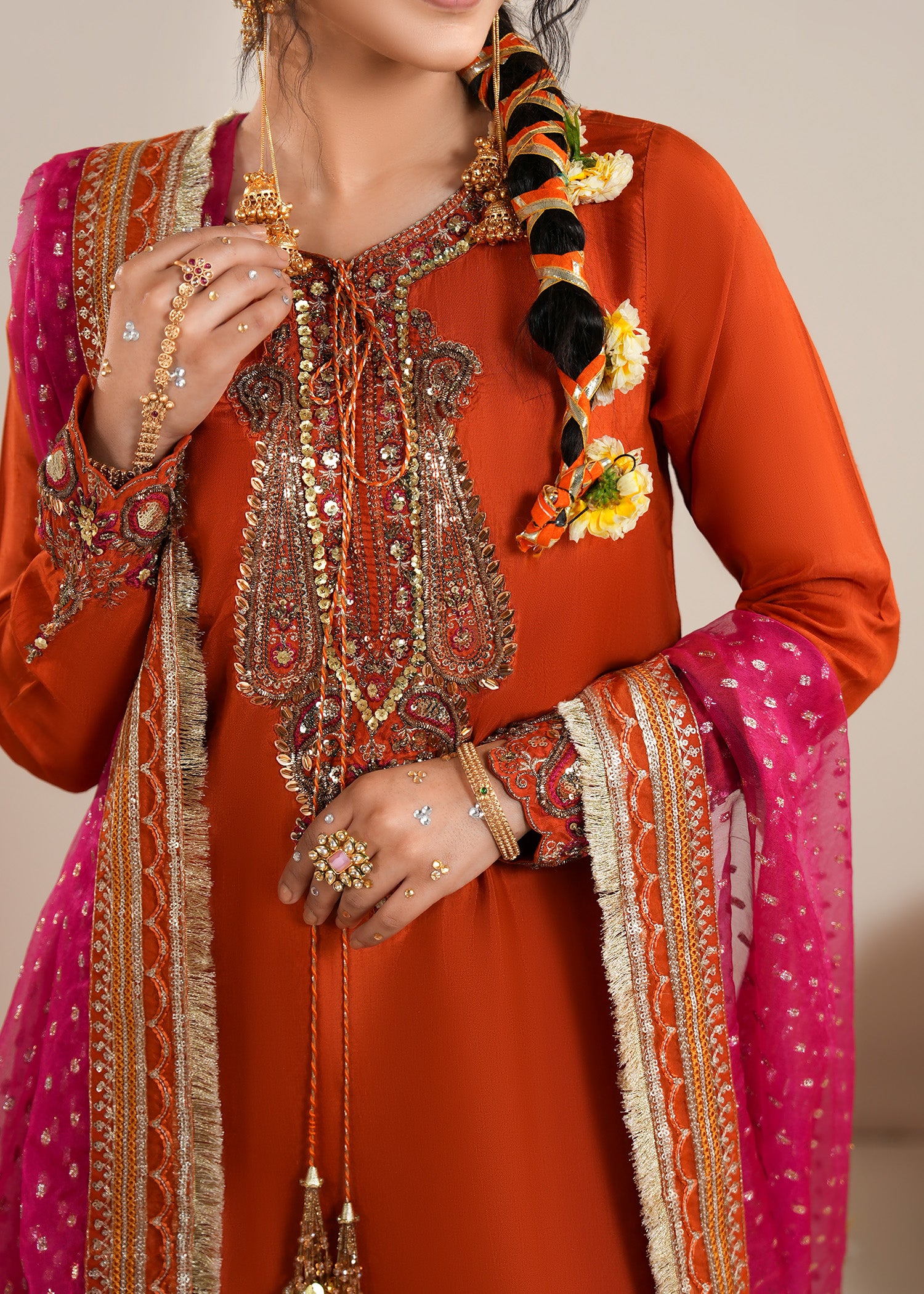 raw silk Sharara in Rust orange