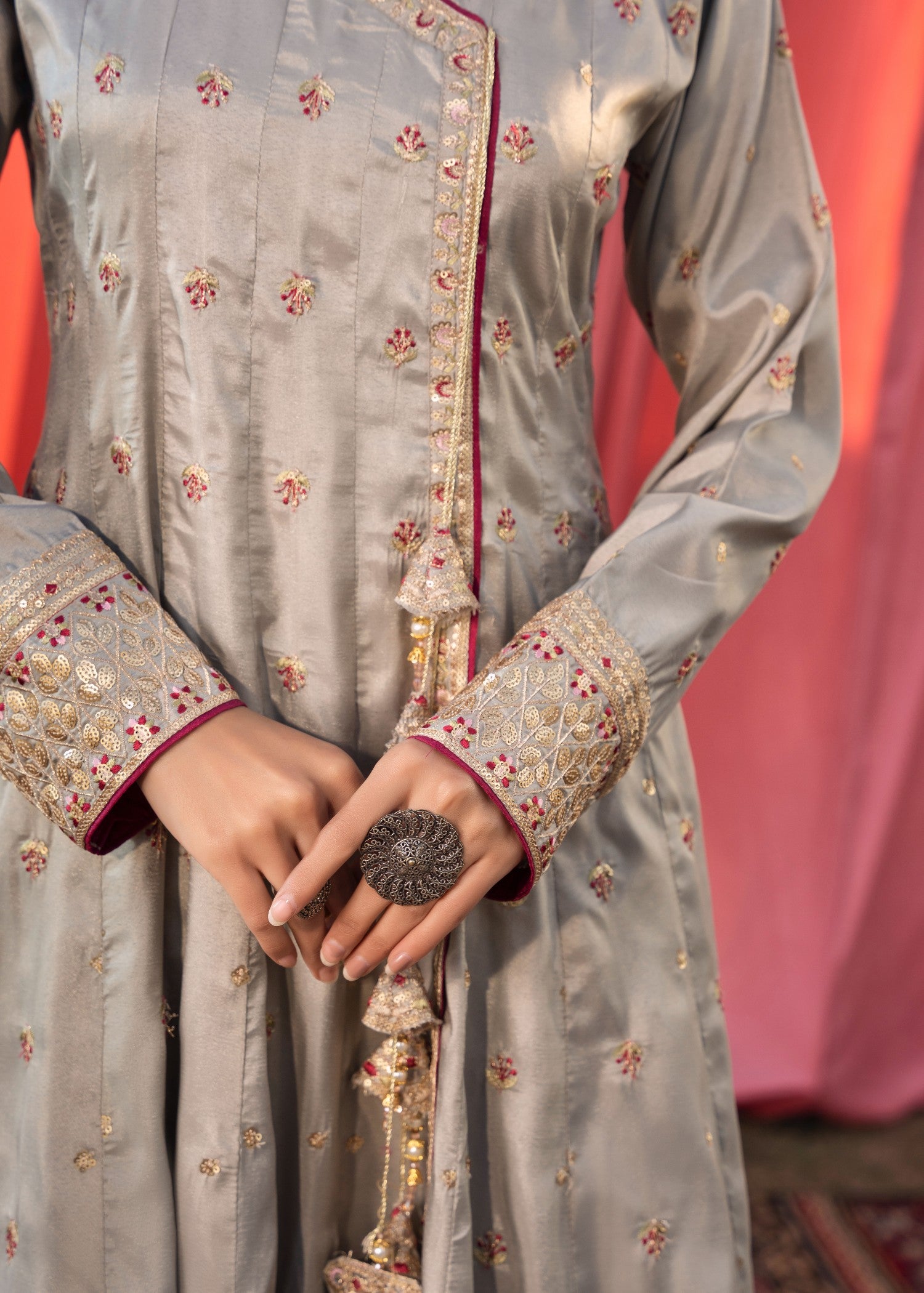 silk Angrakha in Ash grey