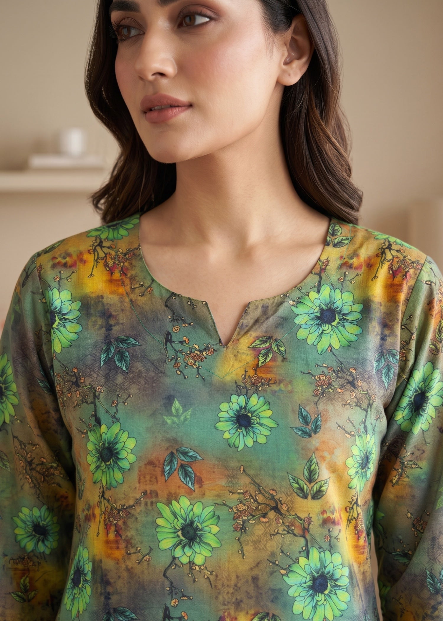 lawn cotton Kurti in Olive green