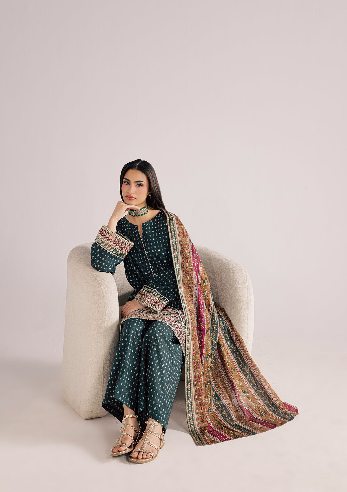 lawn Kurta Set in Forest green