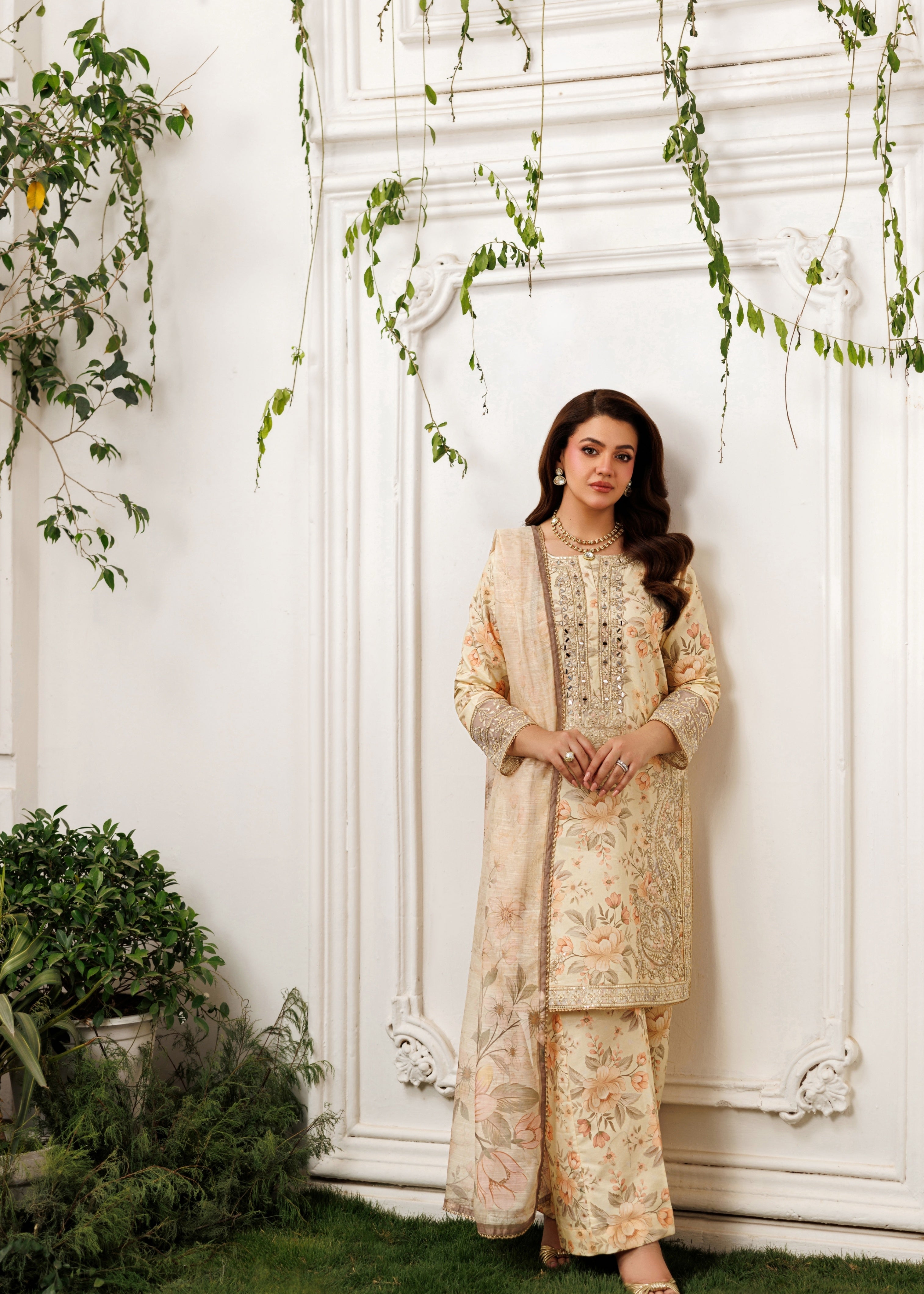 cotton dobby Kurta Set in Beige