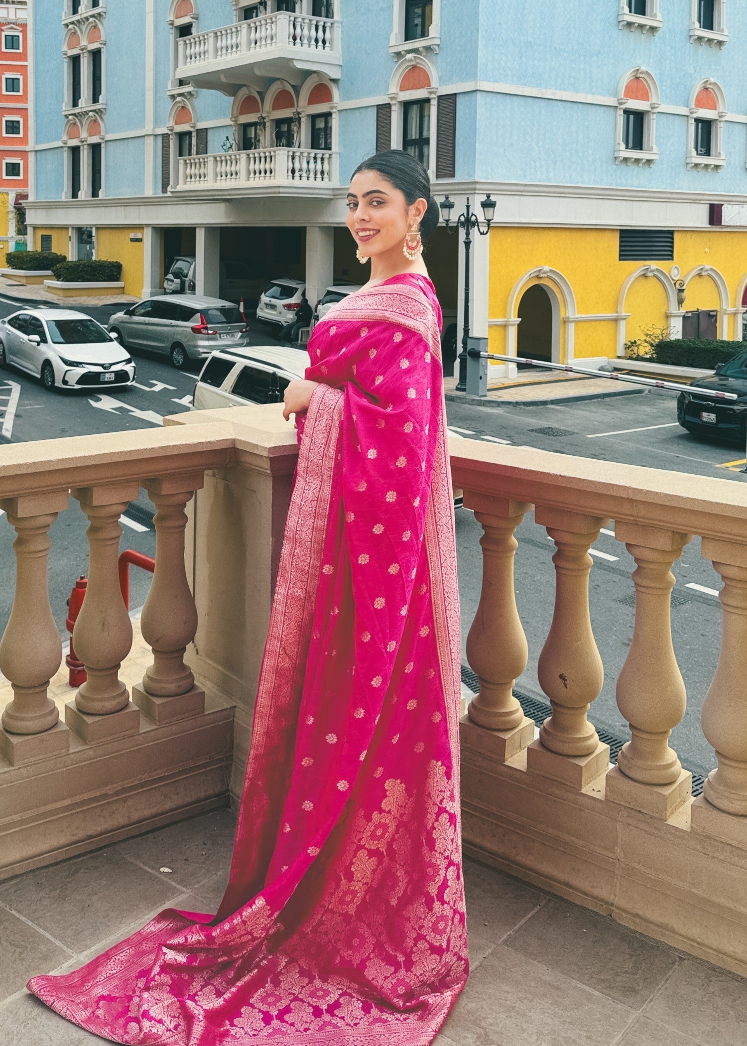 silk Saree in Hot pink