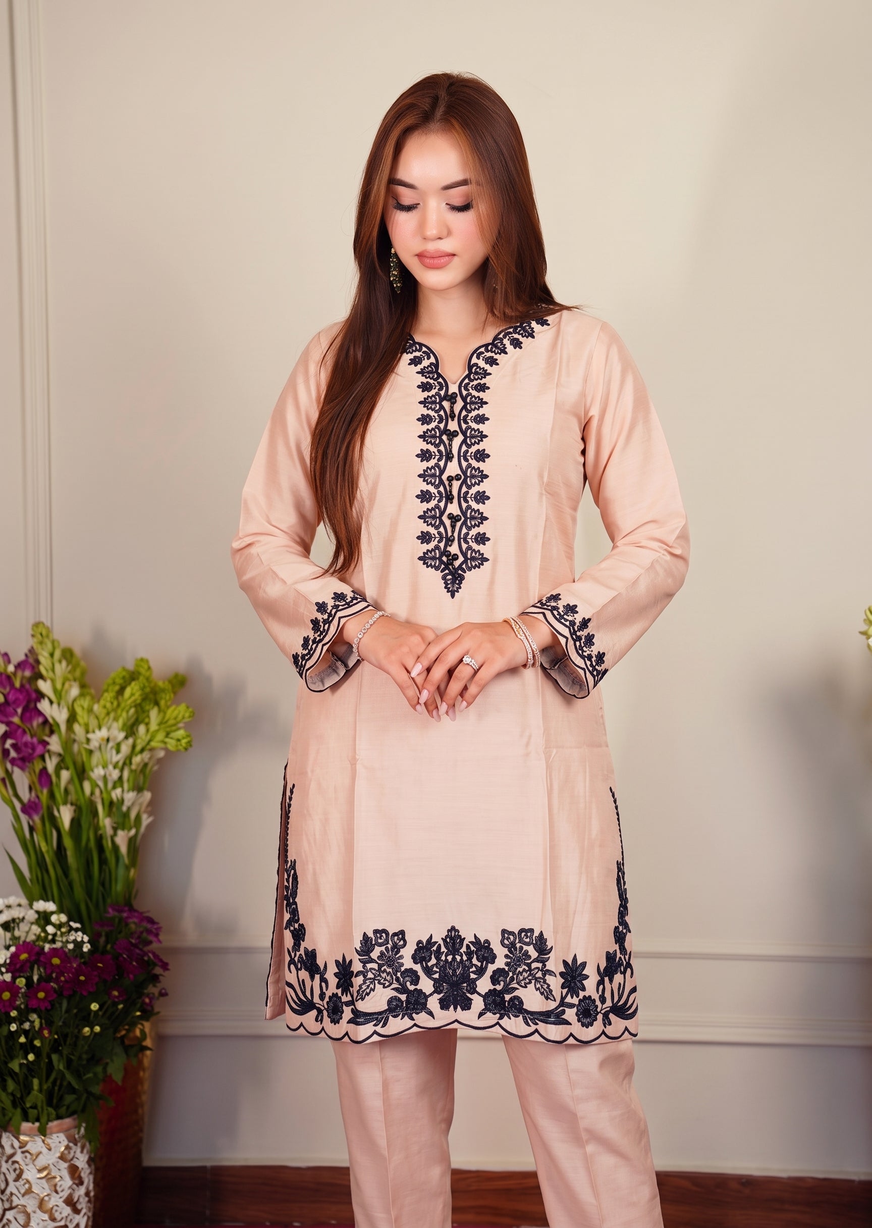 viscose Kurta Set in Peach pink