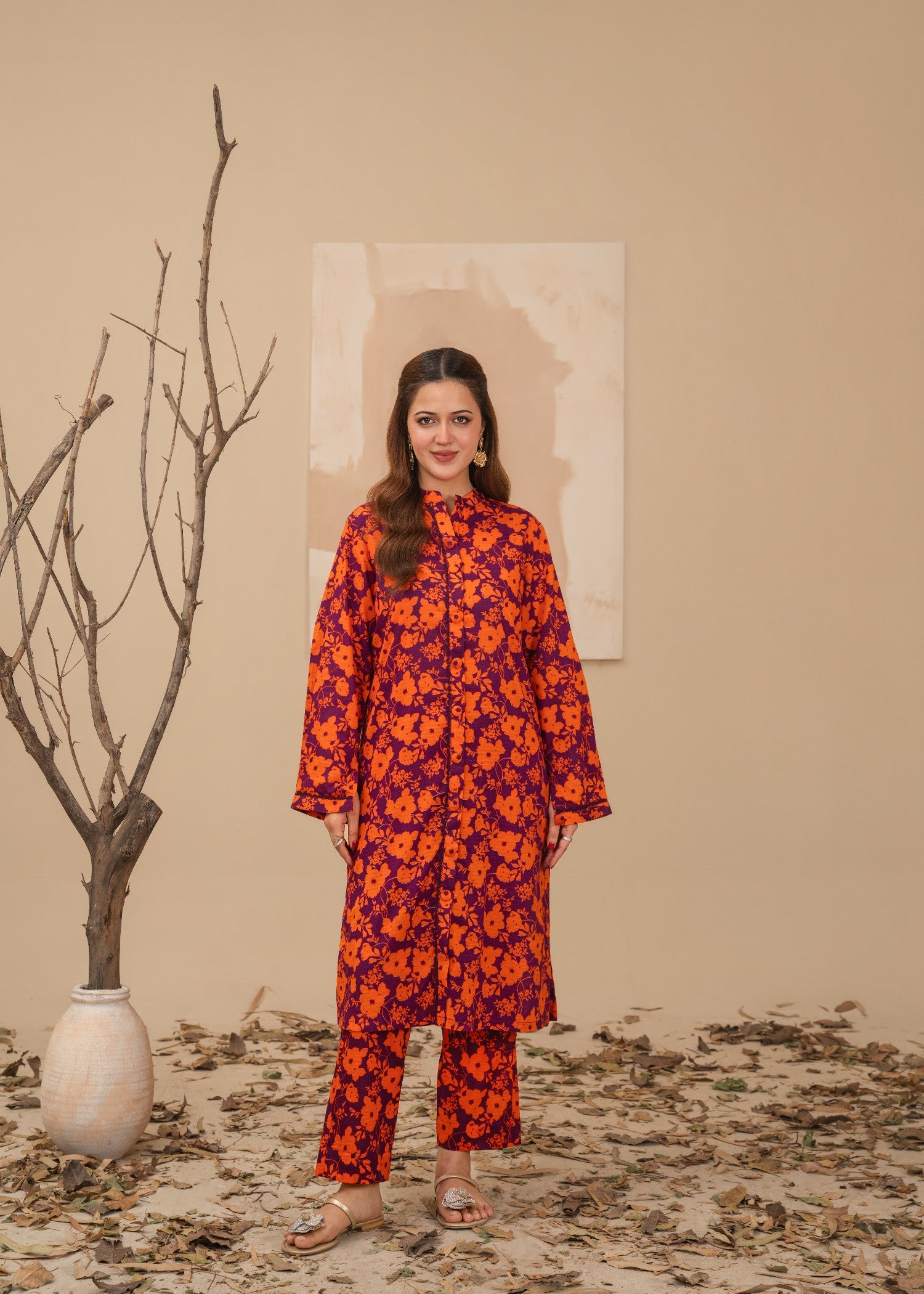 lawn Co Ord Sets in Wine, tangerine
