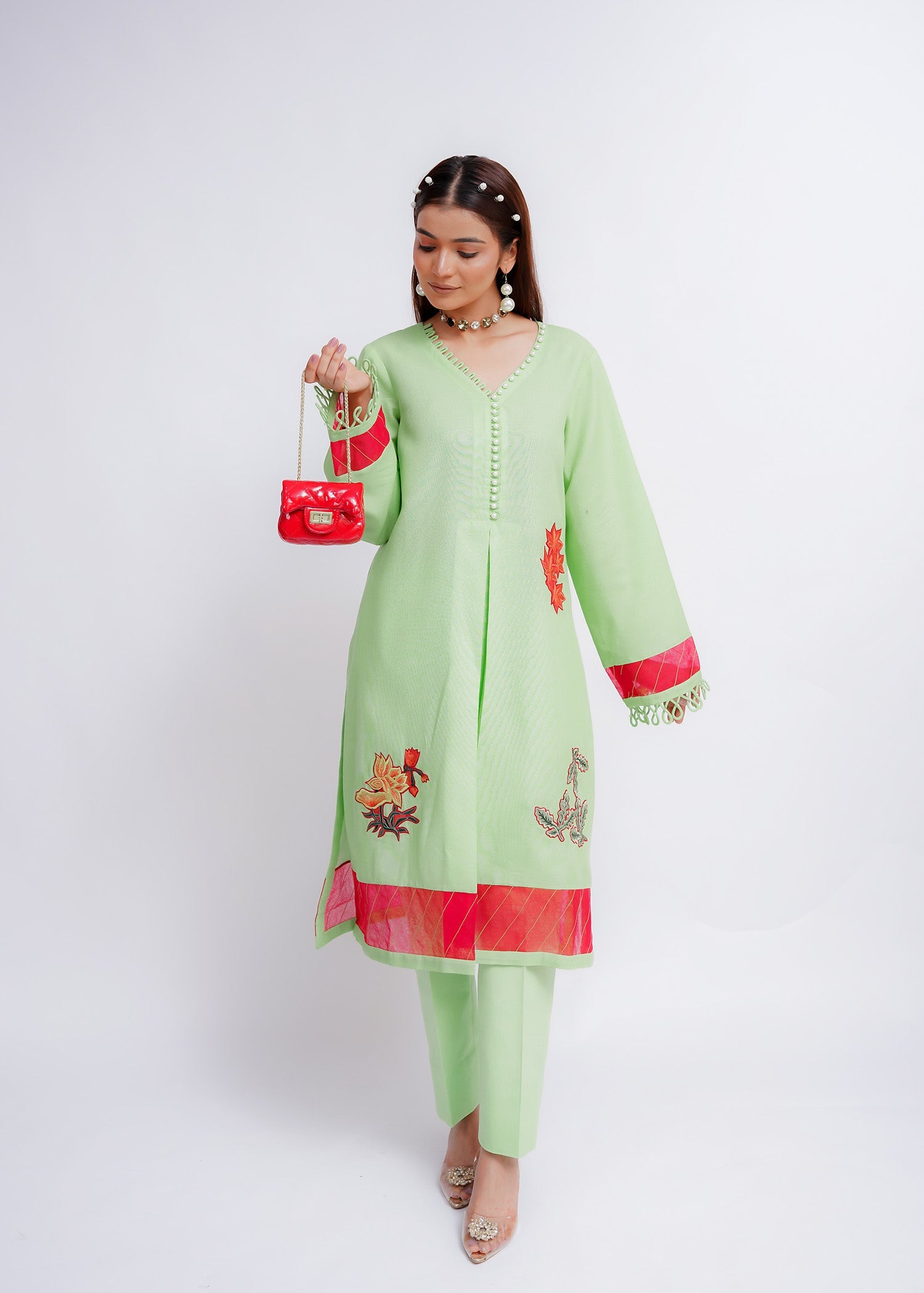 cotton Kurta Set in Apple green