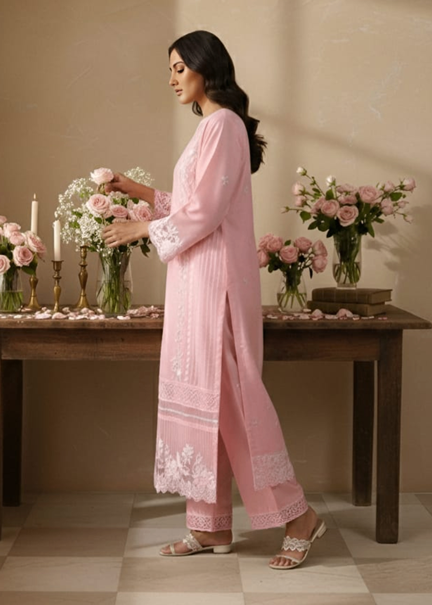 organza Kurta Set in Baby pink