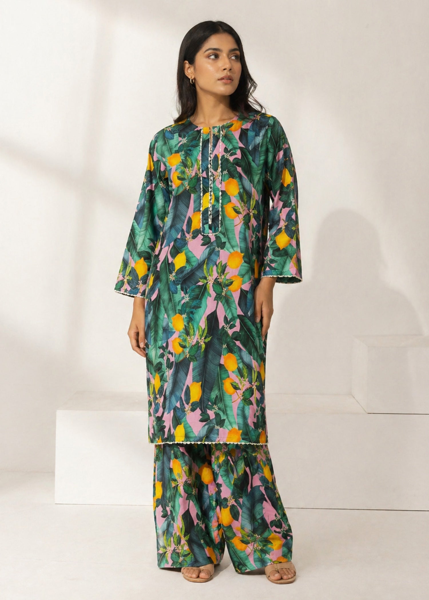 lawn Co Ord Sets in Pink, mustard, green