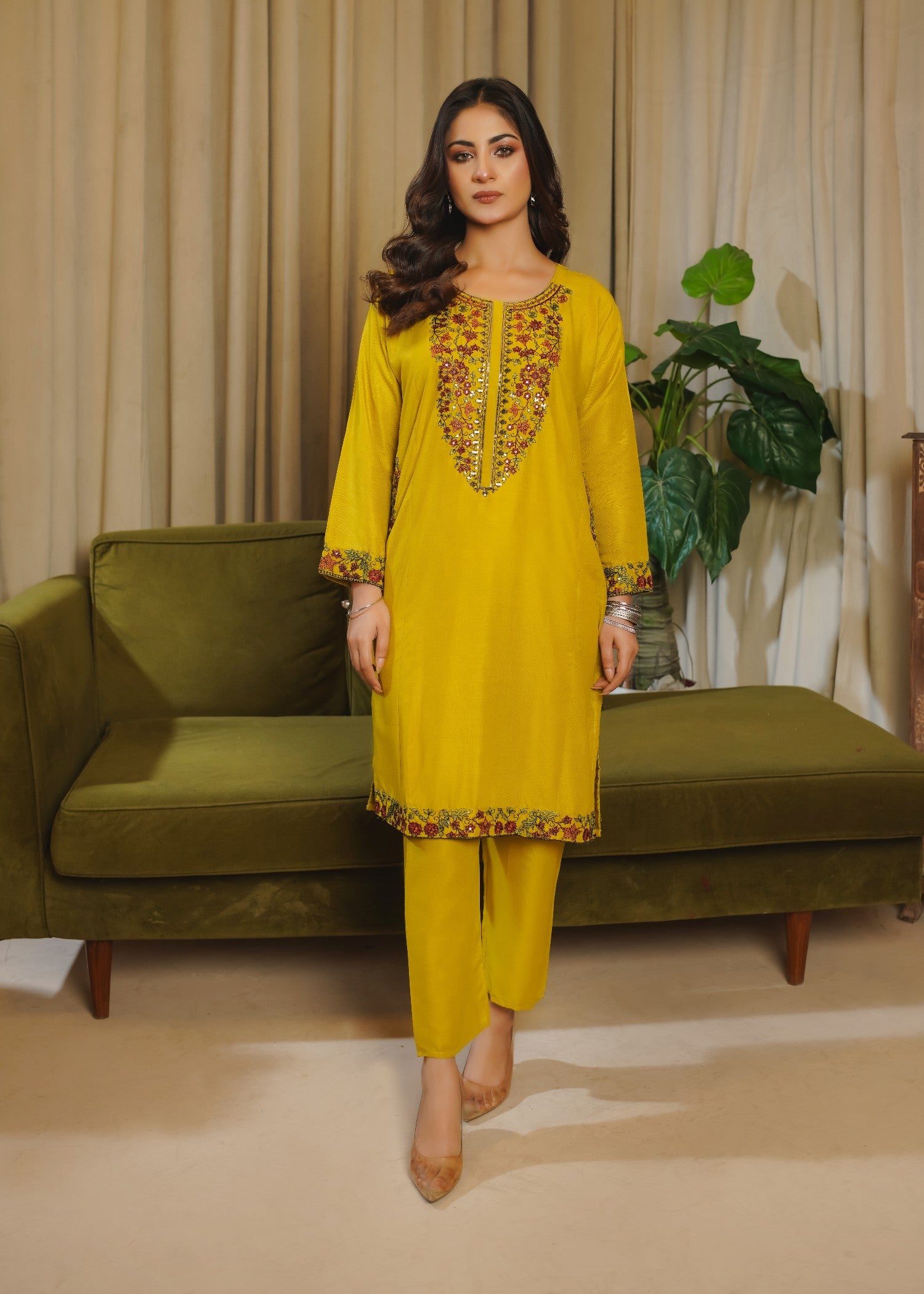 linen Kurta Set in Gold