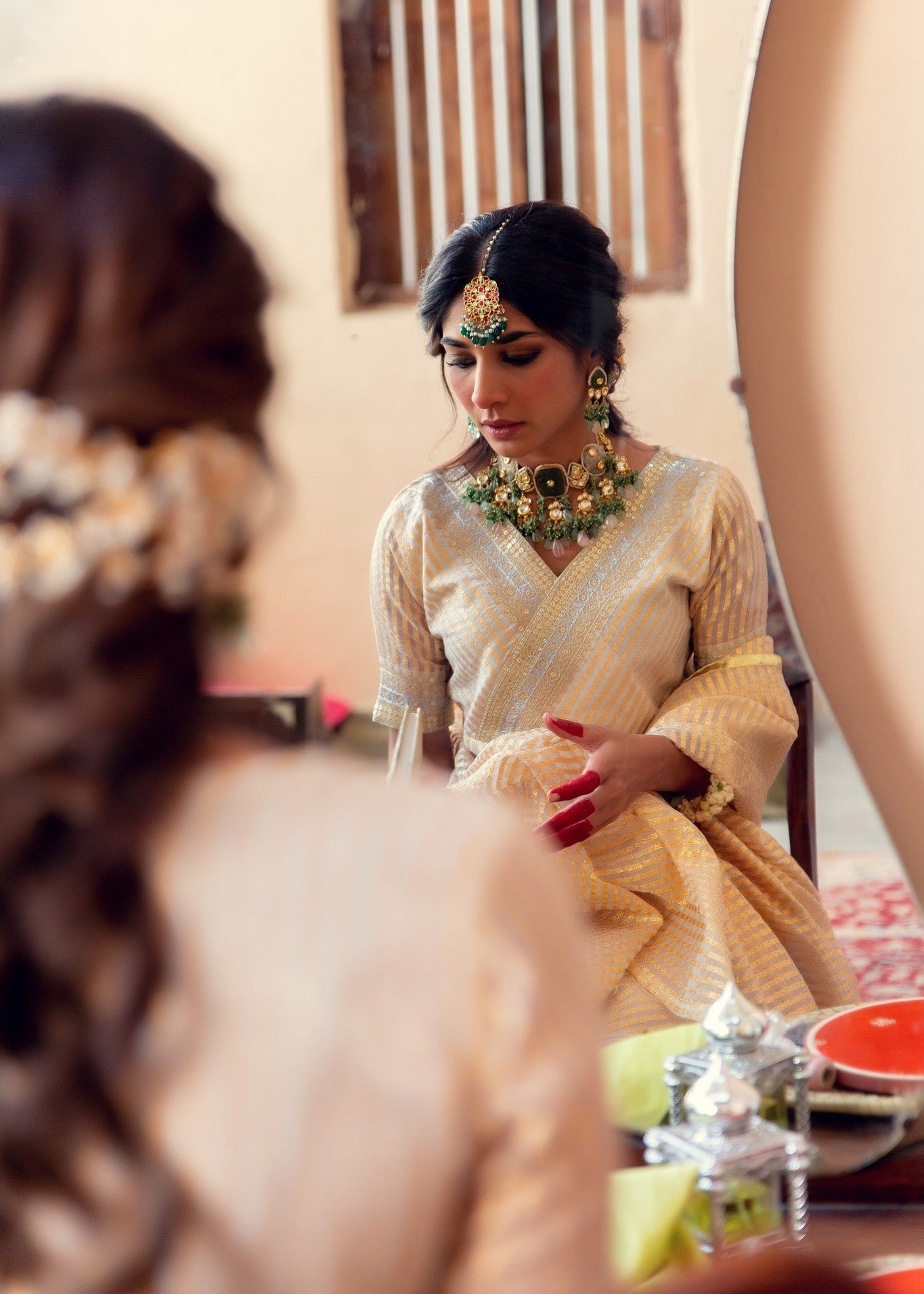 organza Gharara in Gold