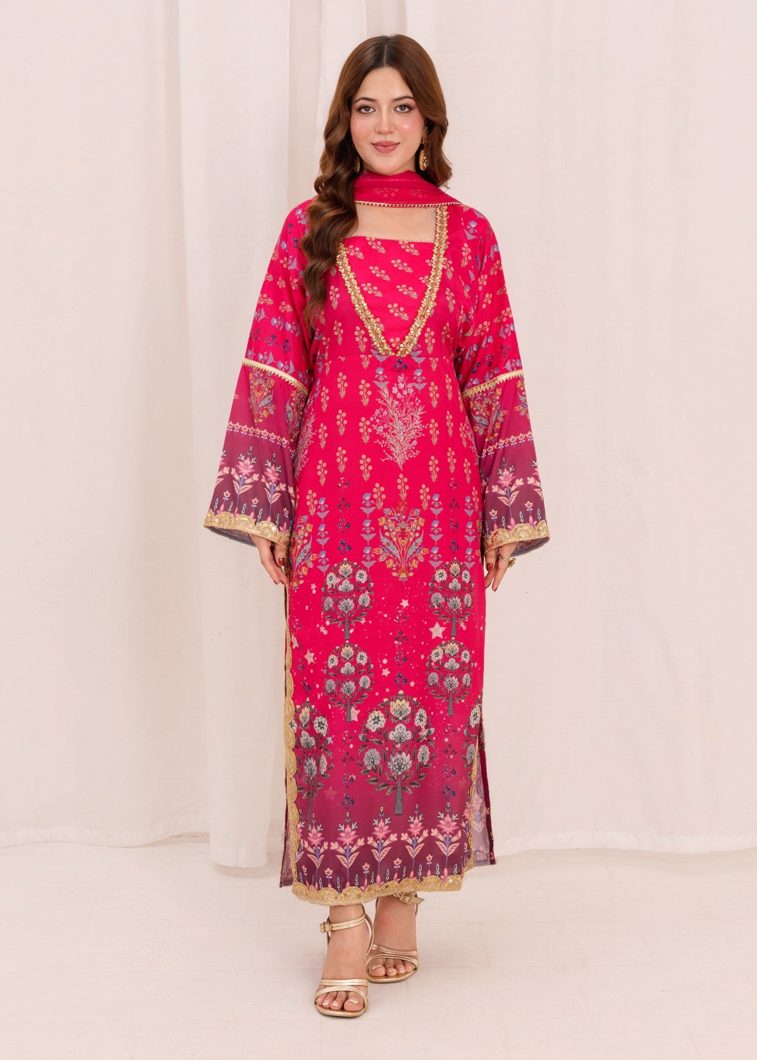 silk crepe Kurta Set in Fuchsia pink