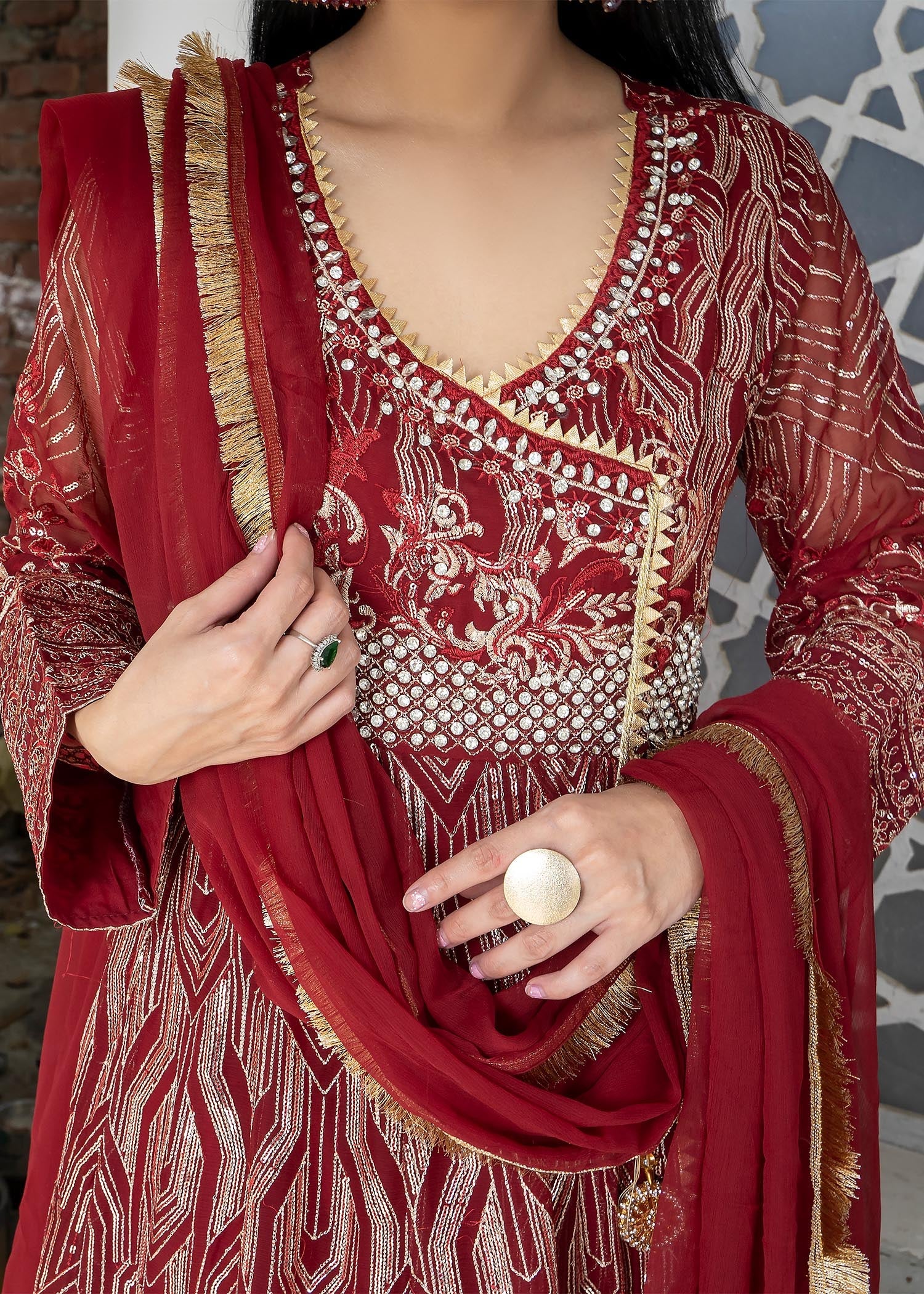 chiffon Angrakha in Maroon