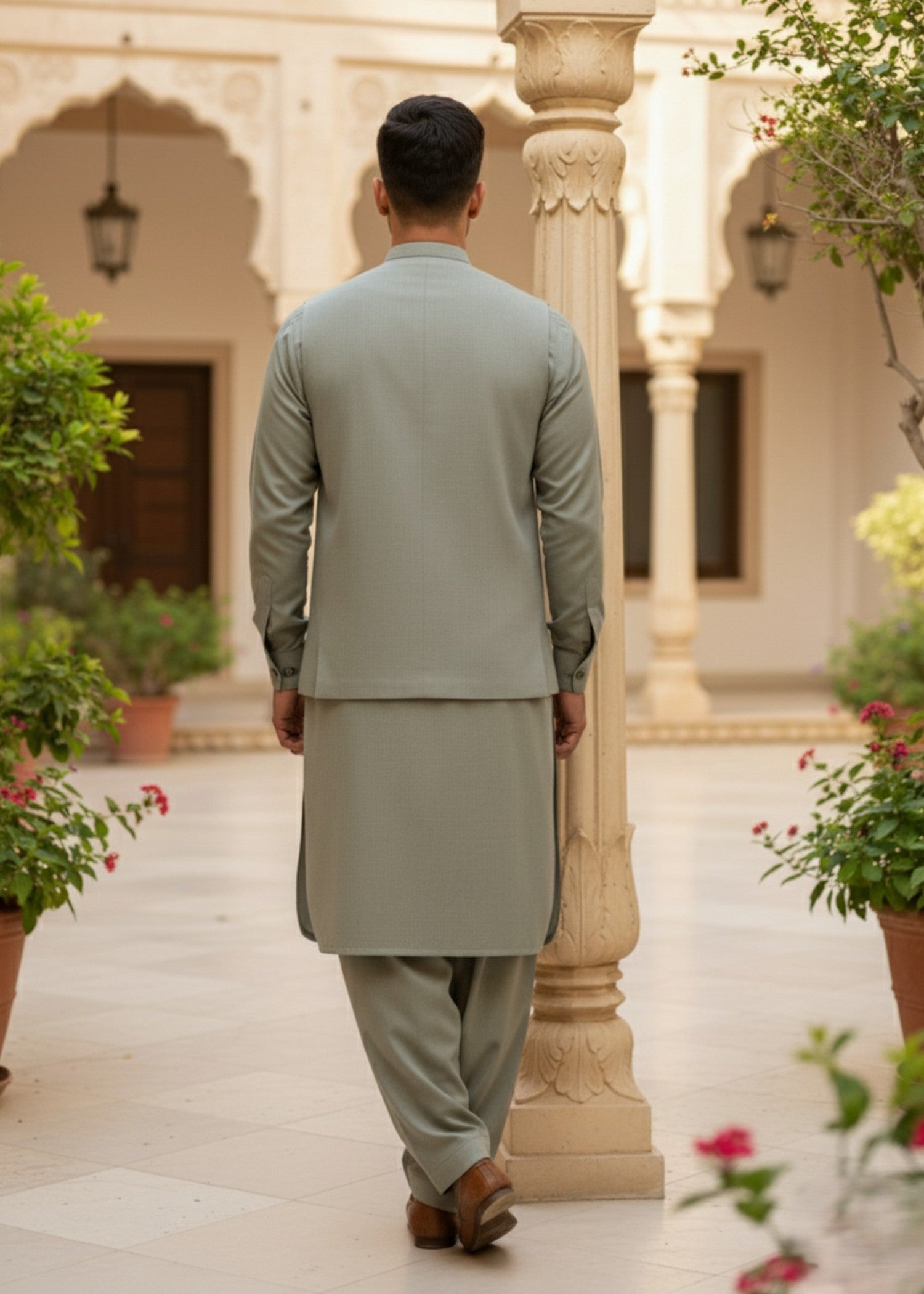 wash & wear Waistcoat in Sage green