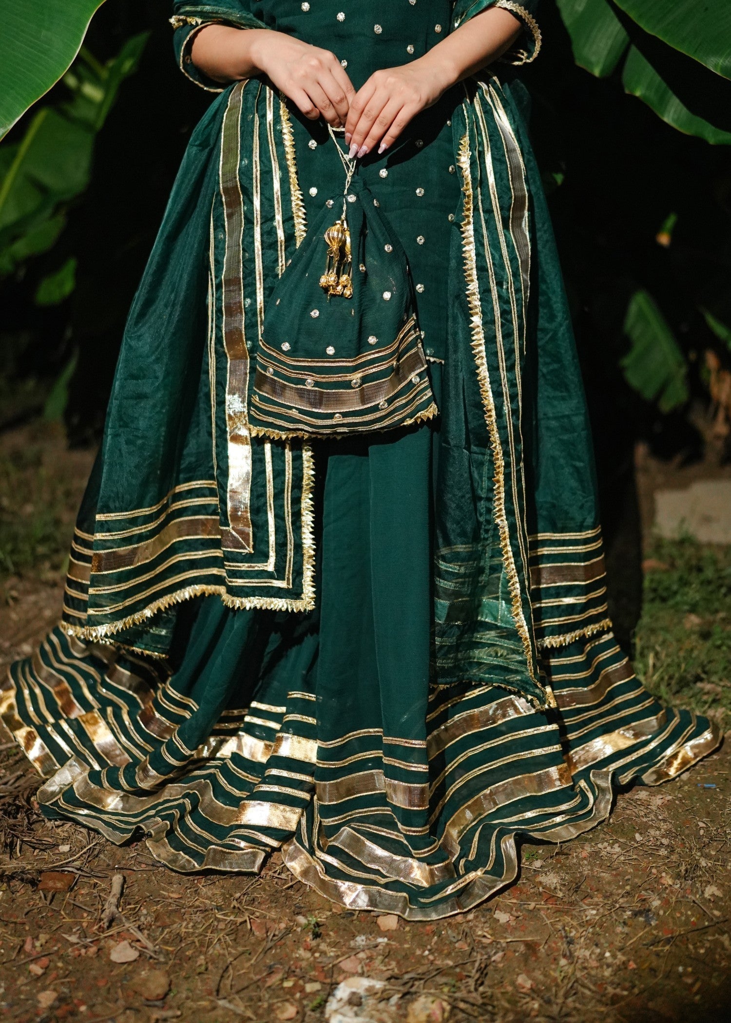 bemberg crinkle chiffon Sharara in Dark green