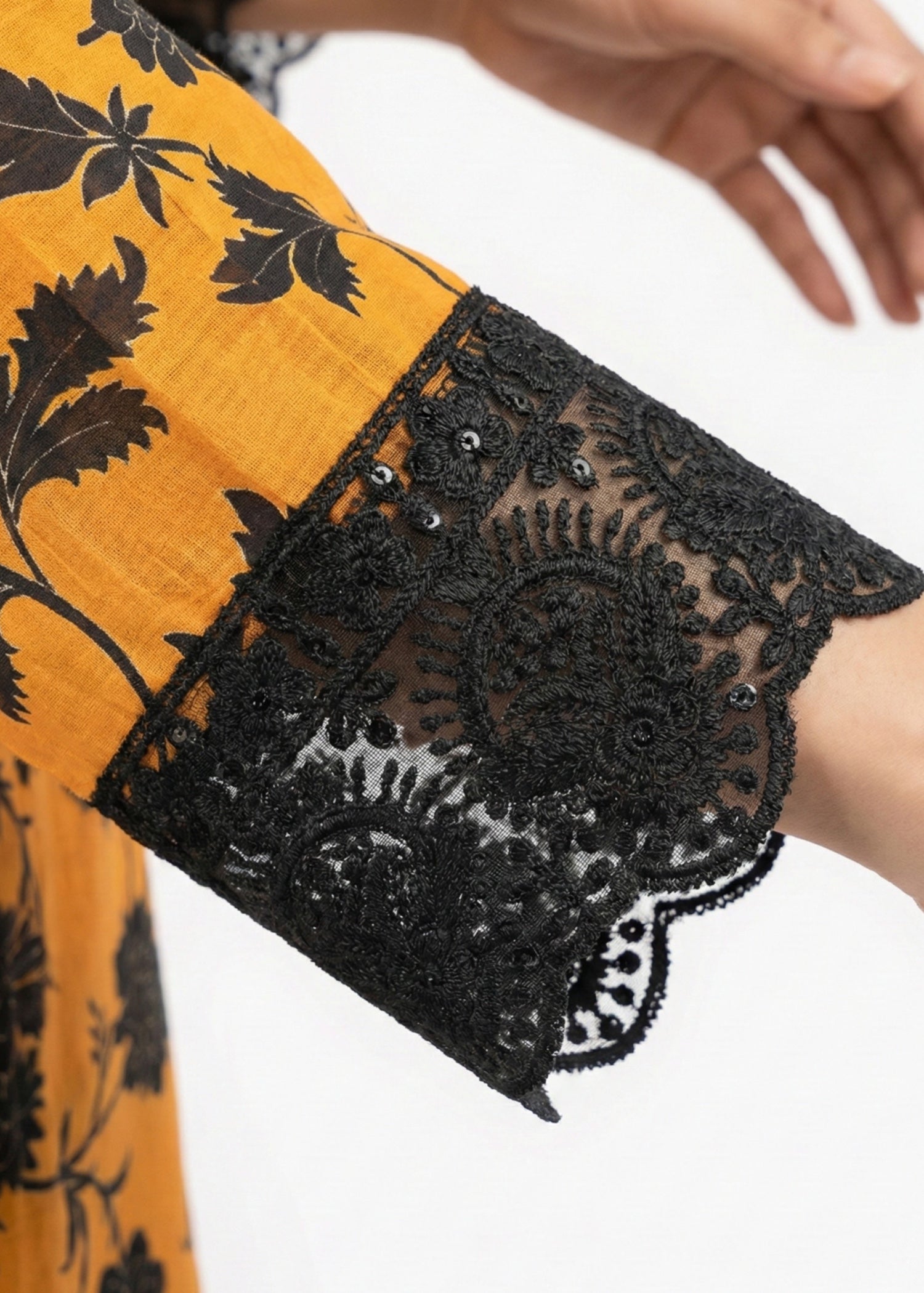 cotton Kurta Set in Black, orange