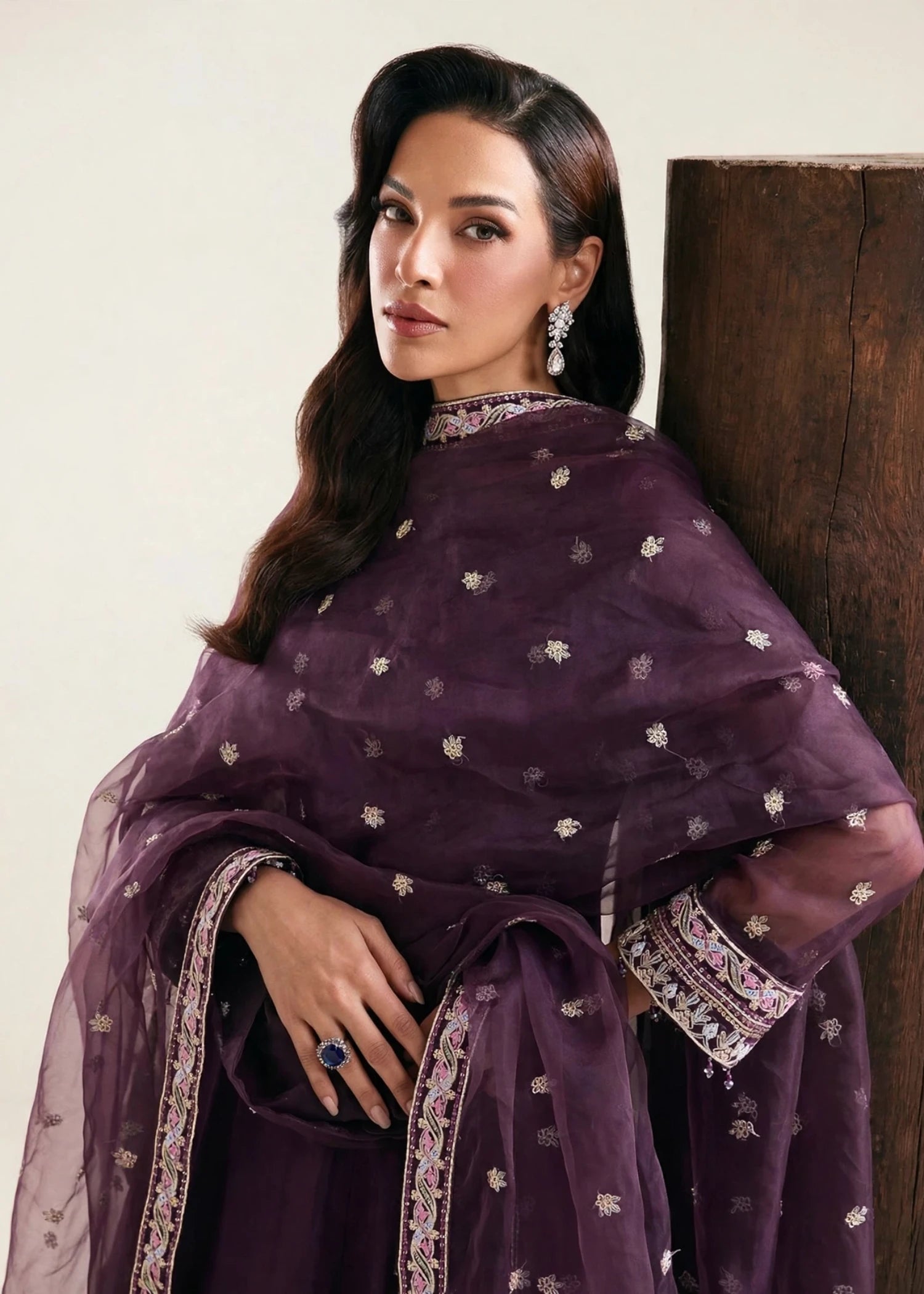 organza Kurta Set in Plum purple