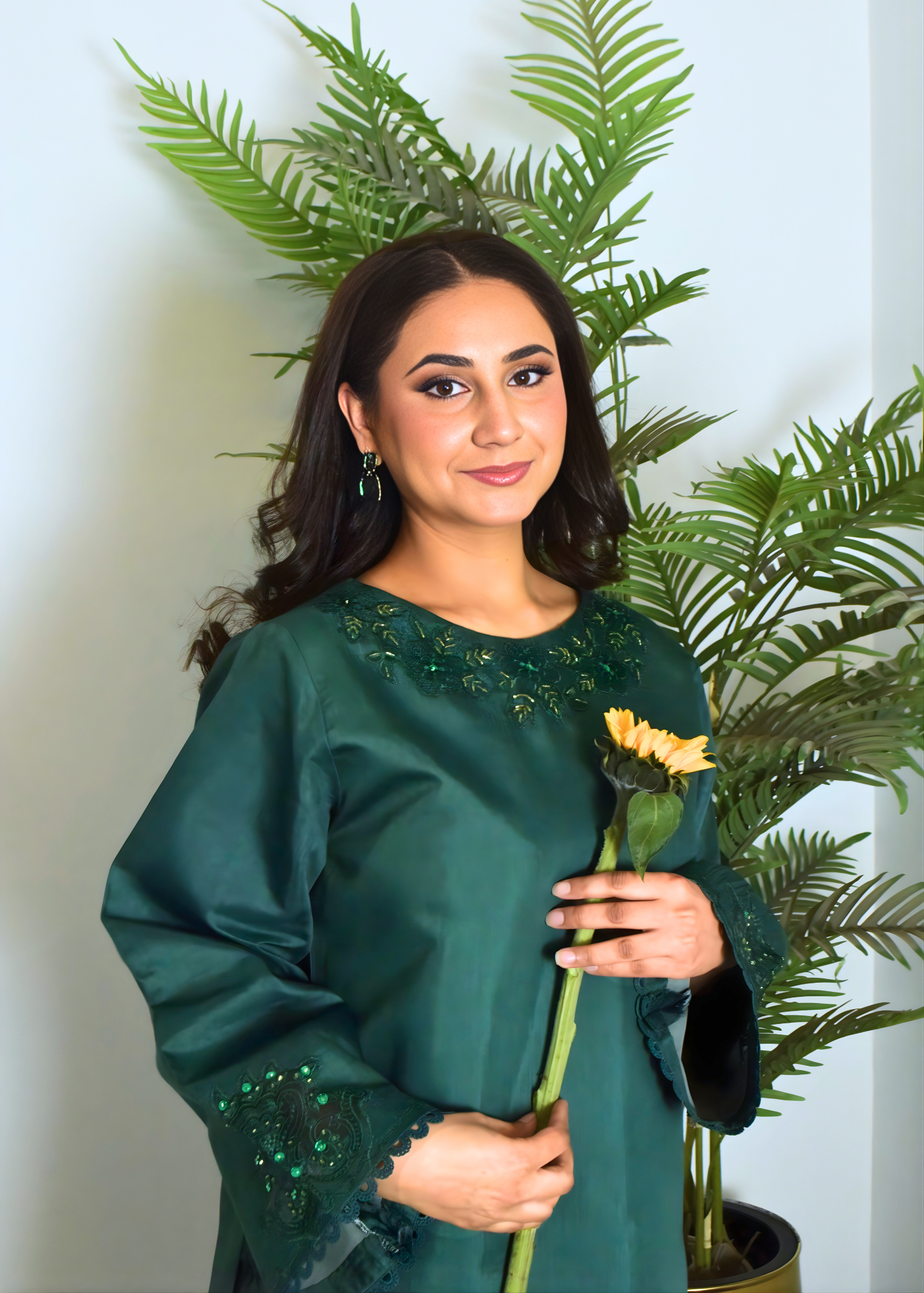 silk Kurta Set in Emerald green