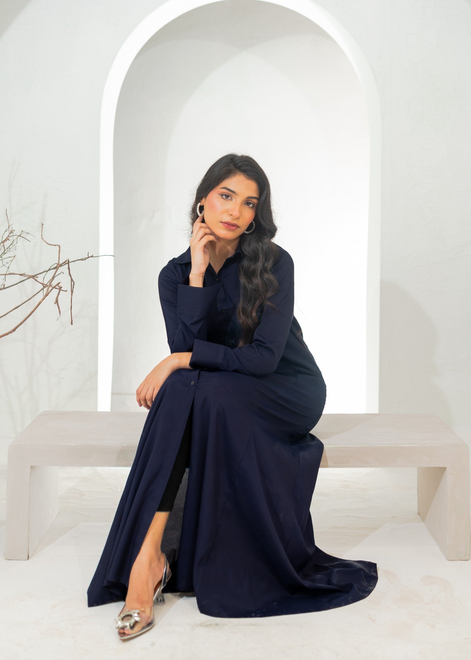 polyester crepe Dress in Navy blue