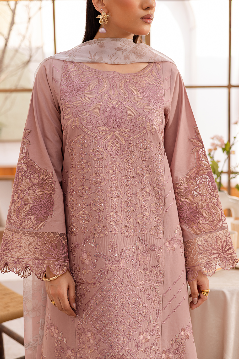 lawn Kurta Set in Indian pink