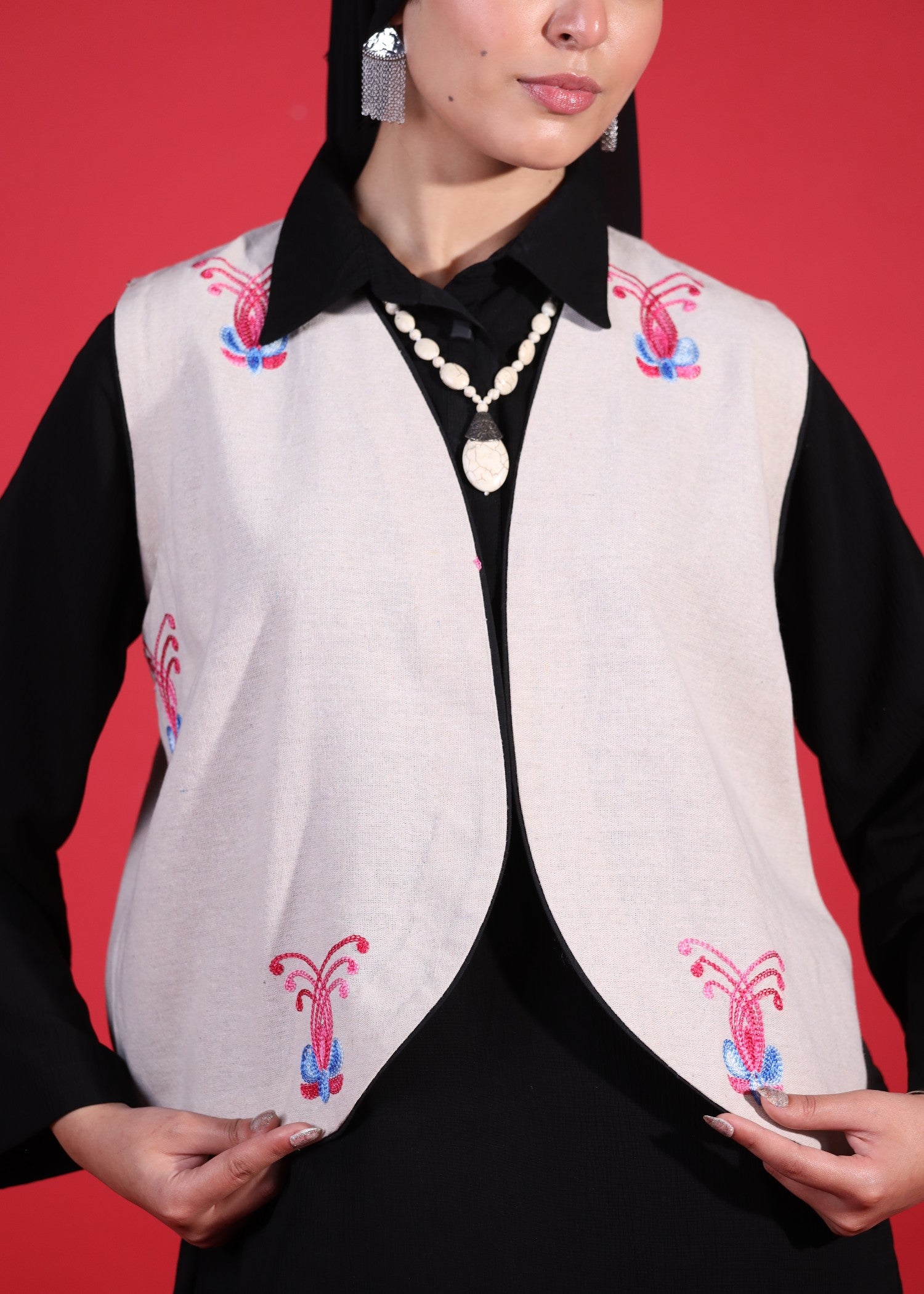 jacquard crepe Kurta Set in Black, linen