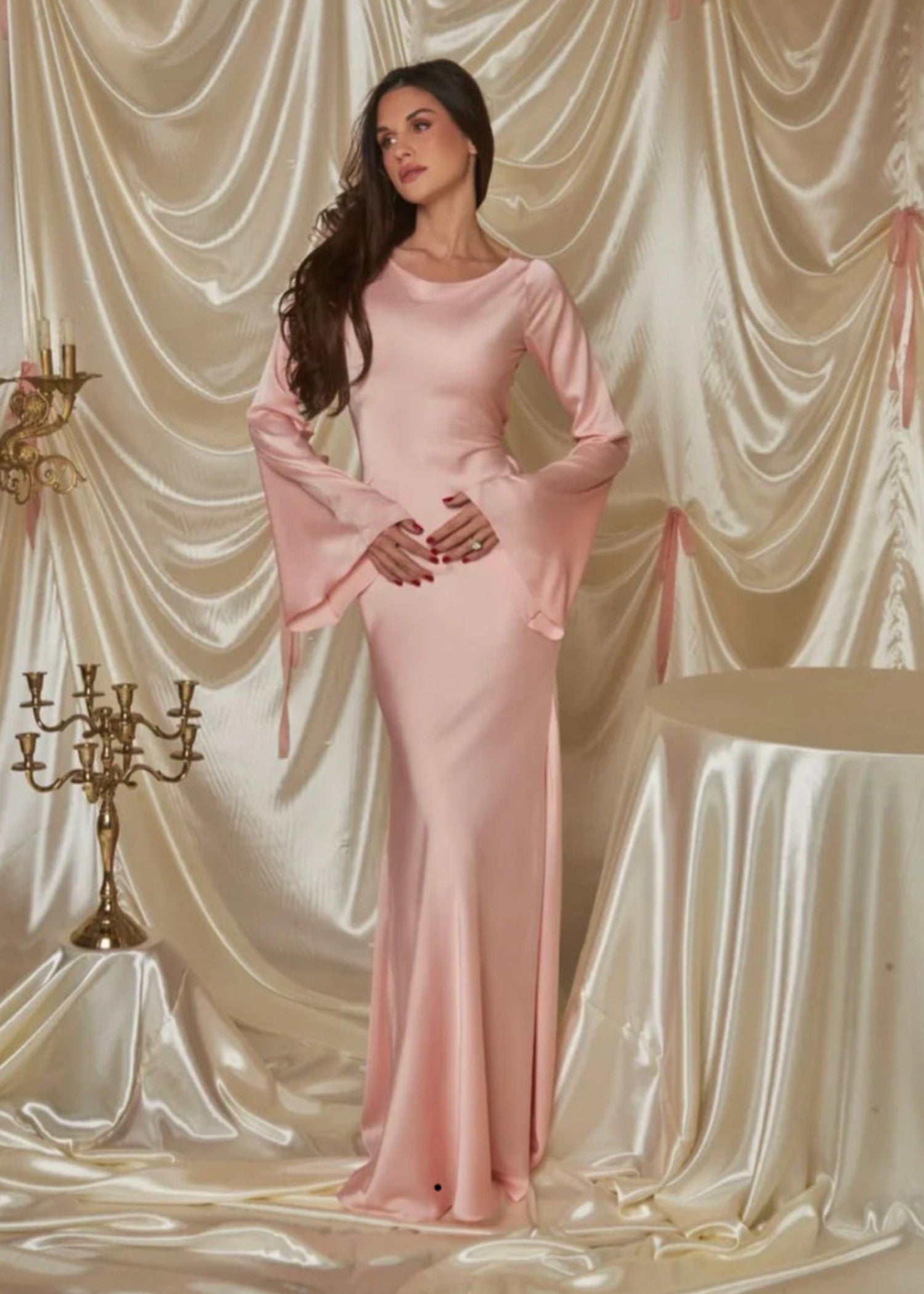 silk crepe Dress in Tea rose pink