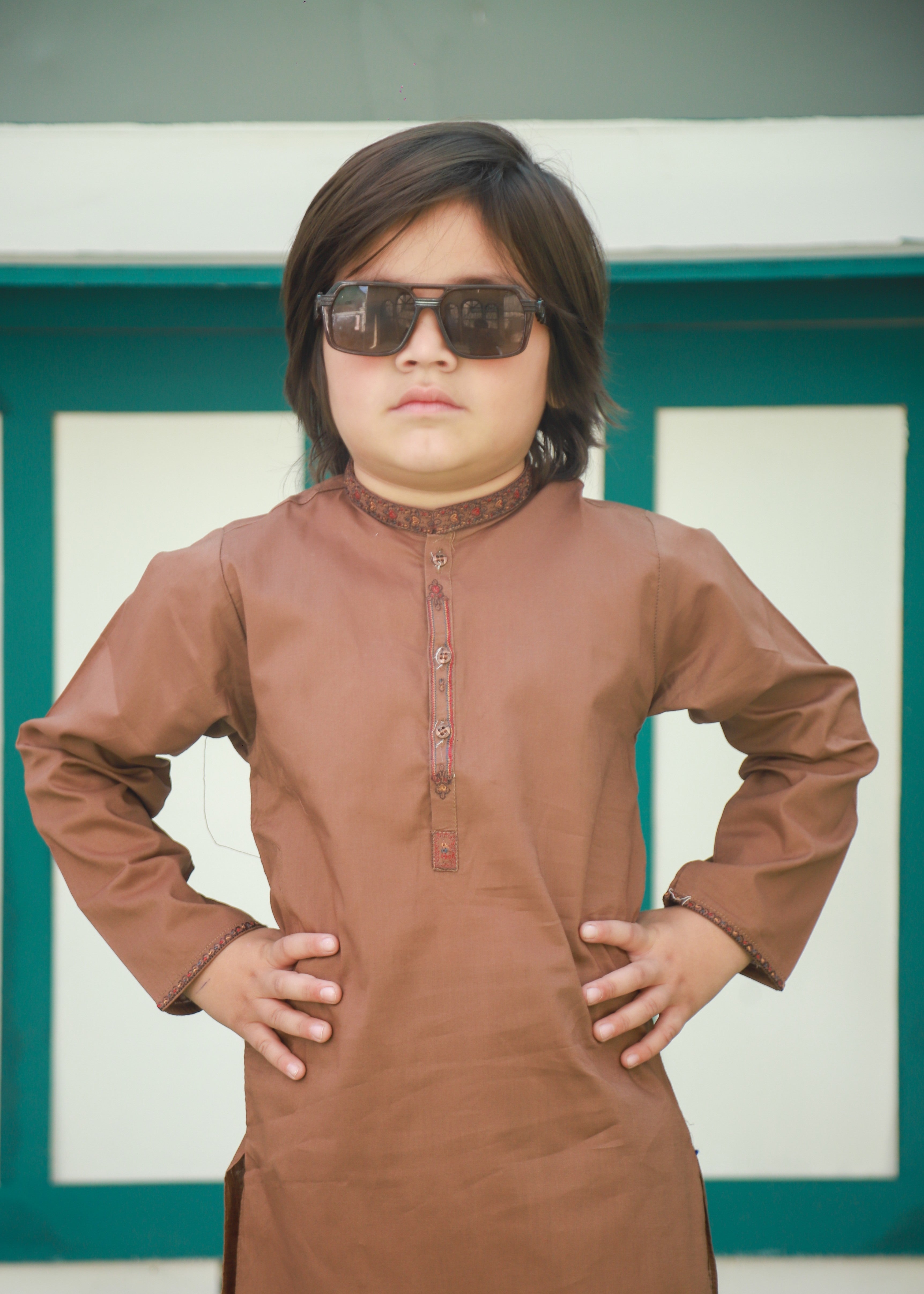 cotton Kurta Set in Camel brown