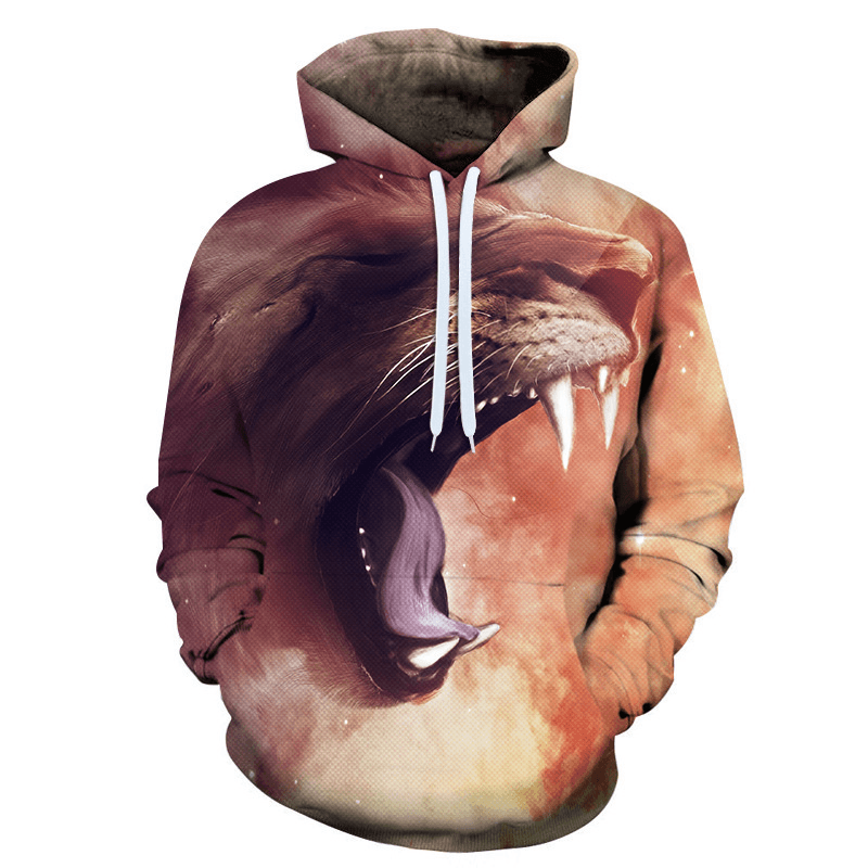 Men's 3D Color Lion Head Digital Print Hoodie - Trendy Spring and Autumn Sweatshirt