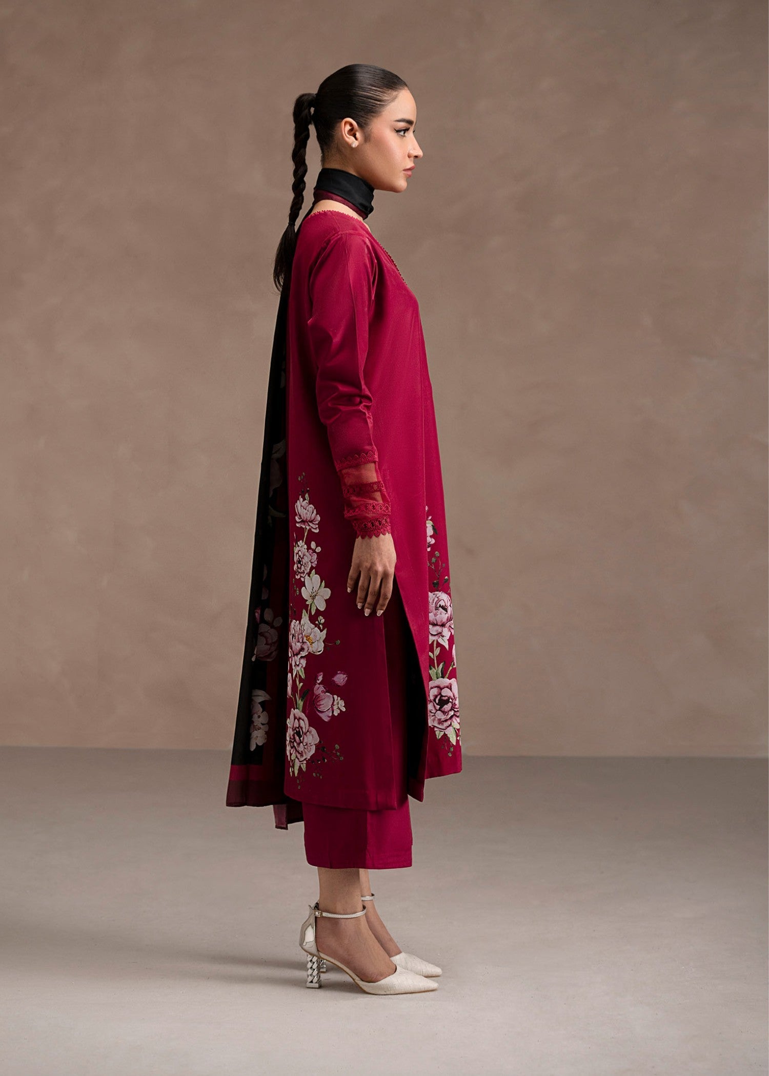 poly lawn Kurta Set in Hot pink