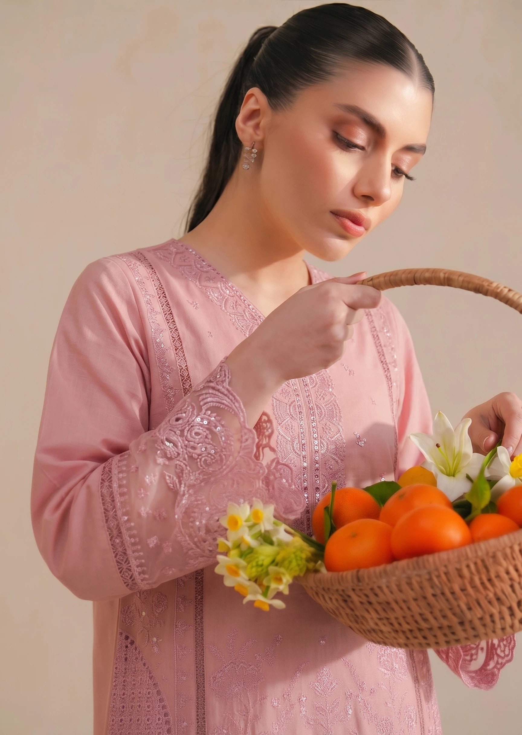 lawn cotton Kurta Set in Tea rose pink
