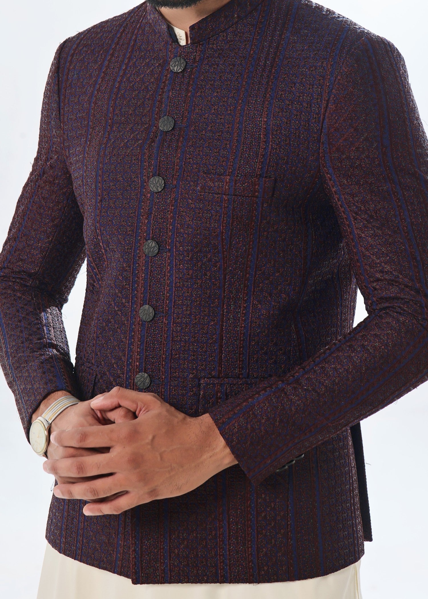 jamawar Prince Coat in Purple