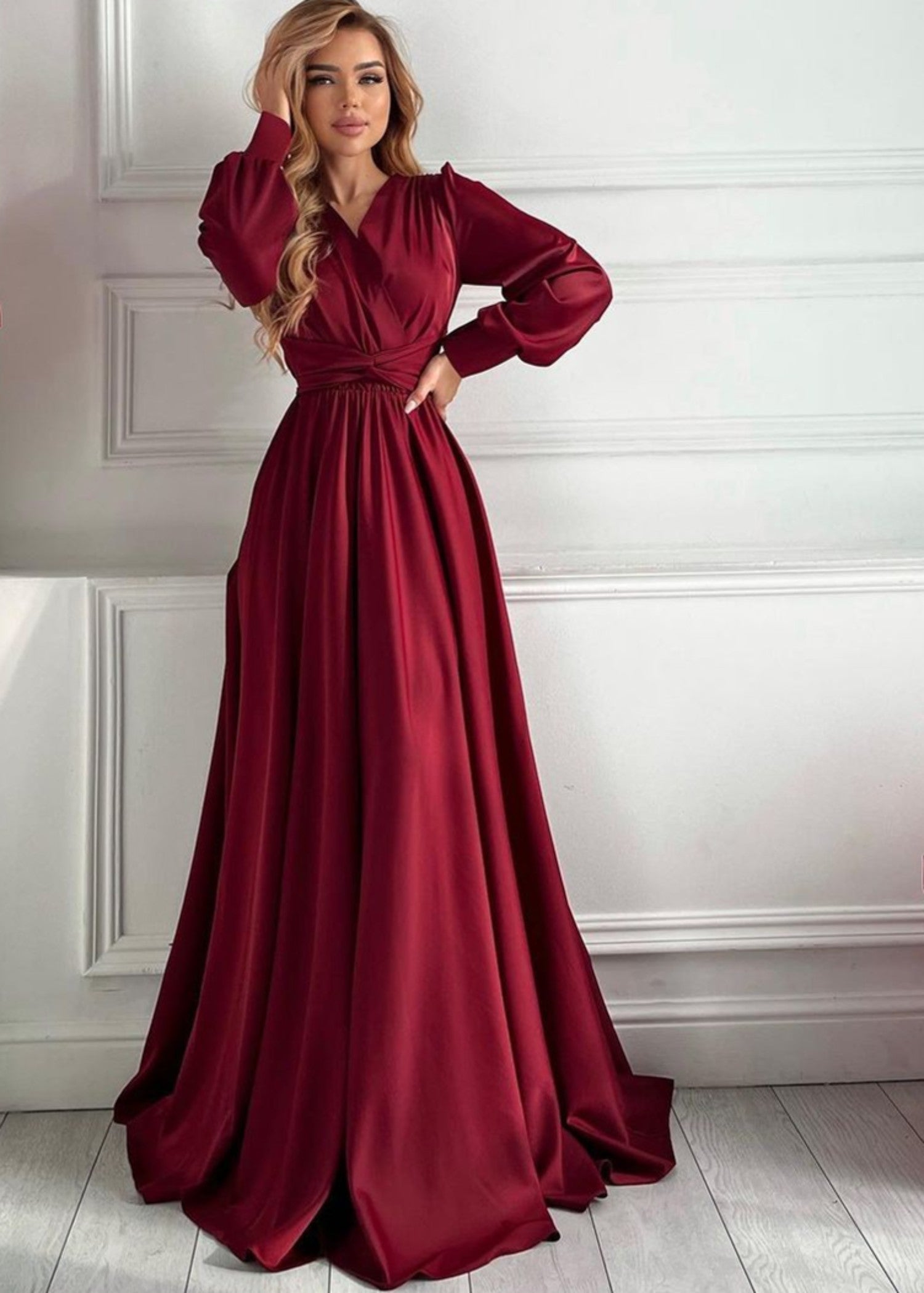 silk Dress in Maroon