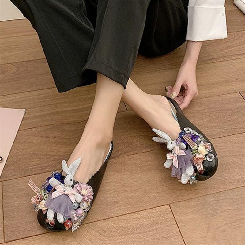 Cute Doll With Rhinestones And Fish Mouth Half Slippers